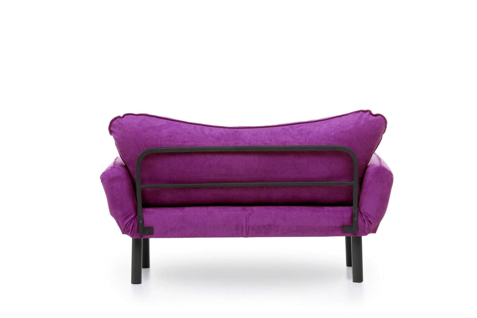 Sofá-cama moderno de 2 lugares, roxo, 150 cm | Estrutura 100% metálica, tecido fácil de limpar, braços multiposições, capacidade de 200 kg | Elegante e funcional para casa e hotel