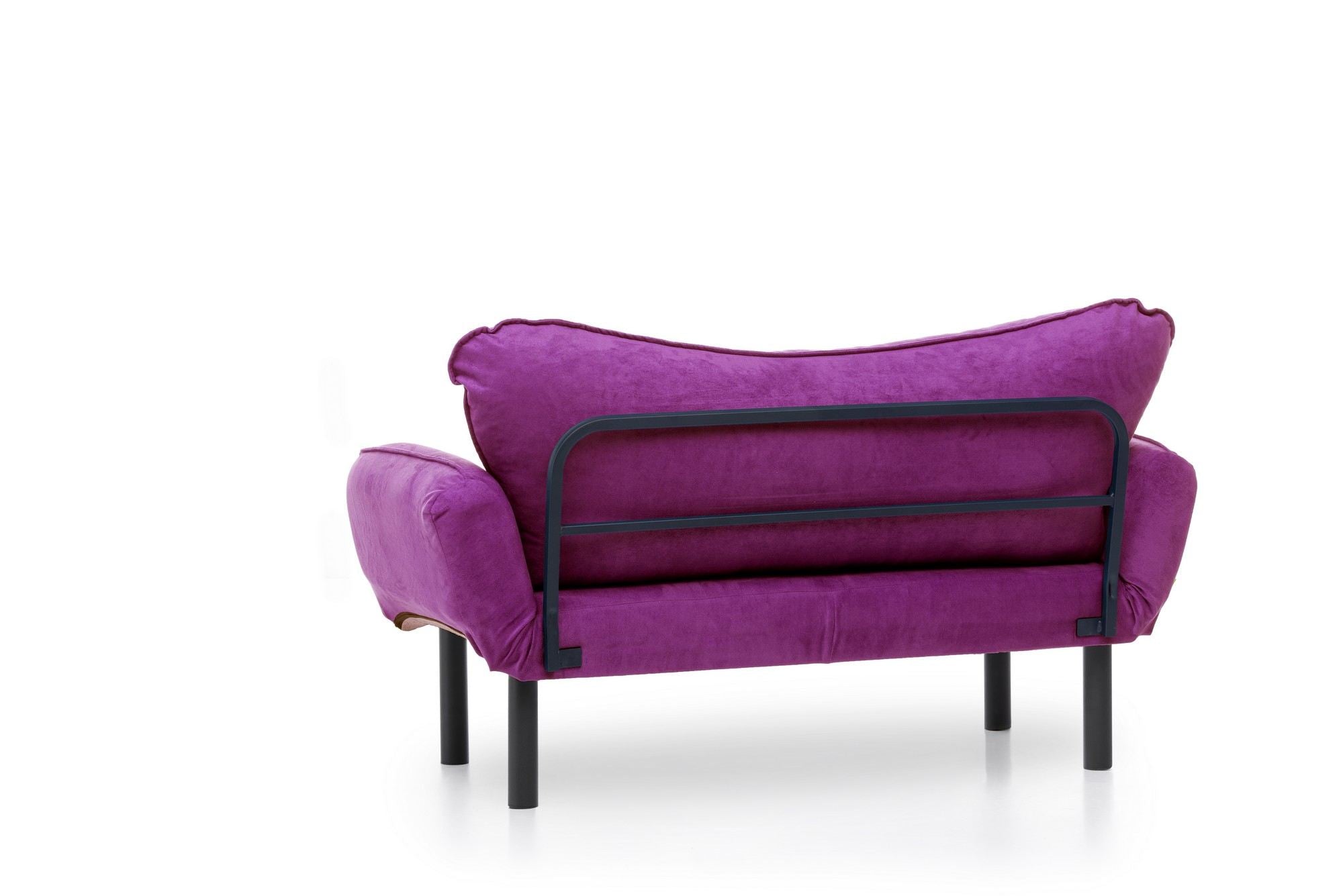 Sofá-cama moderno de 2 lugares, roxo, 150 cm | Estrutura 100% metálica, tecido fácil de limpar, braços multiposições, capacidade de 200 kg | Elegante e funcional para casa e hotel