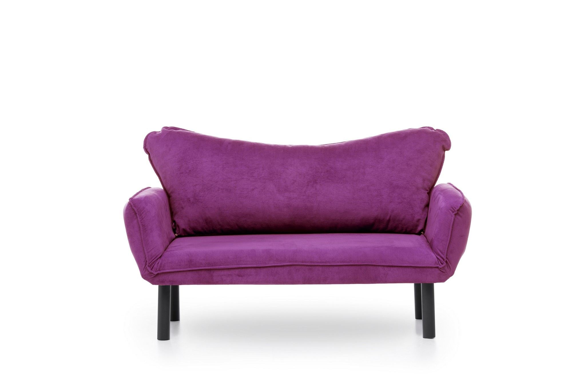 Sofá-cama moderno de 2 lugares, roxo, 150 cm | Estrutura 100% metálica, tecido fácil de limpar, braços multiposições, capacidade de 200 kg | Elegante e funcional para casa e hotel