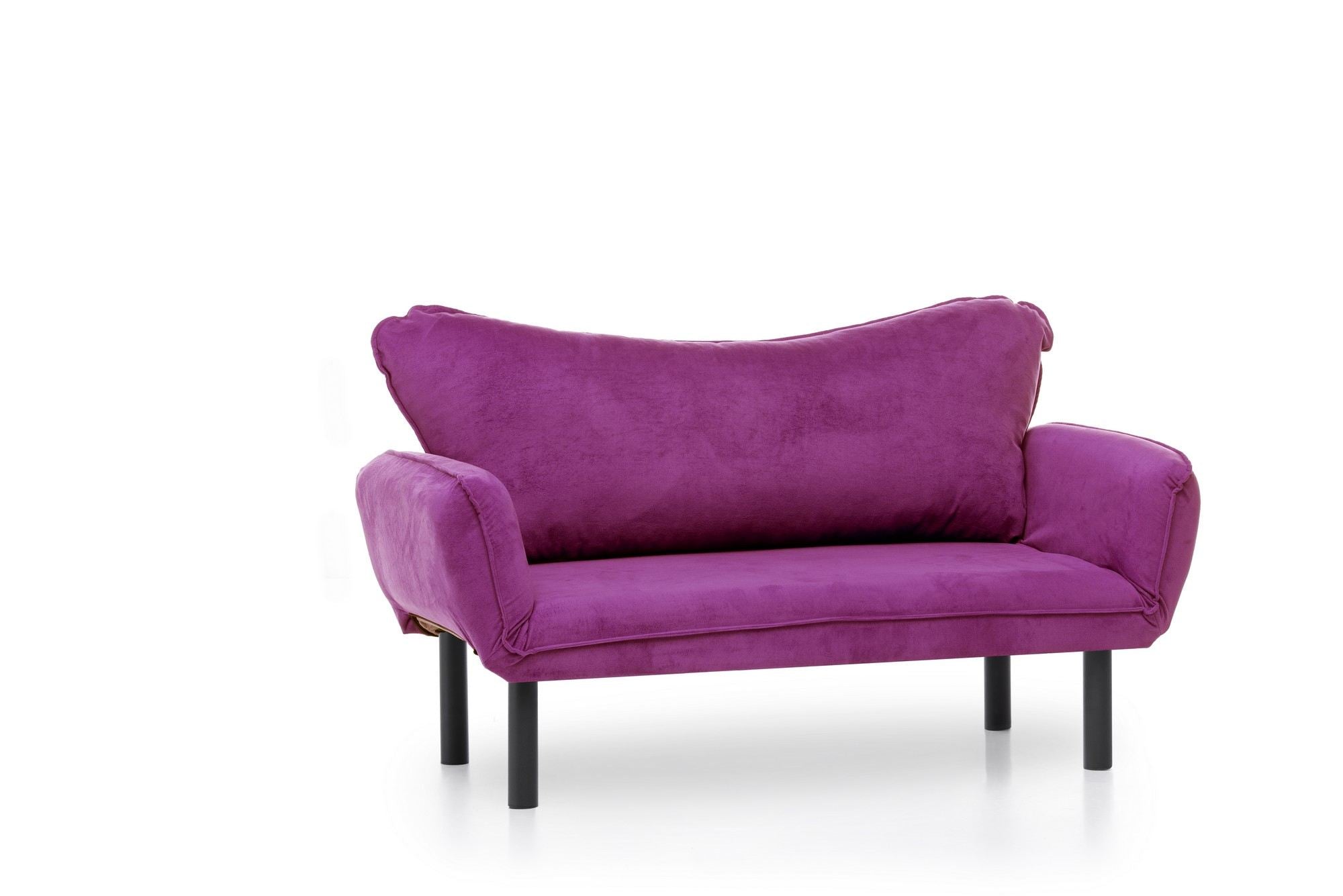 Sofá-cama moderno de 2 lugares, roxo, 150 cm | Estrutura 100% metálica, tecido fácil de limpar, braços multiposições, capacidade de 200 kg | Elegante e funcional para casa e hotel