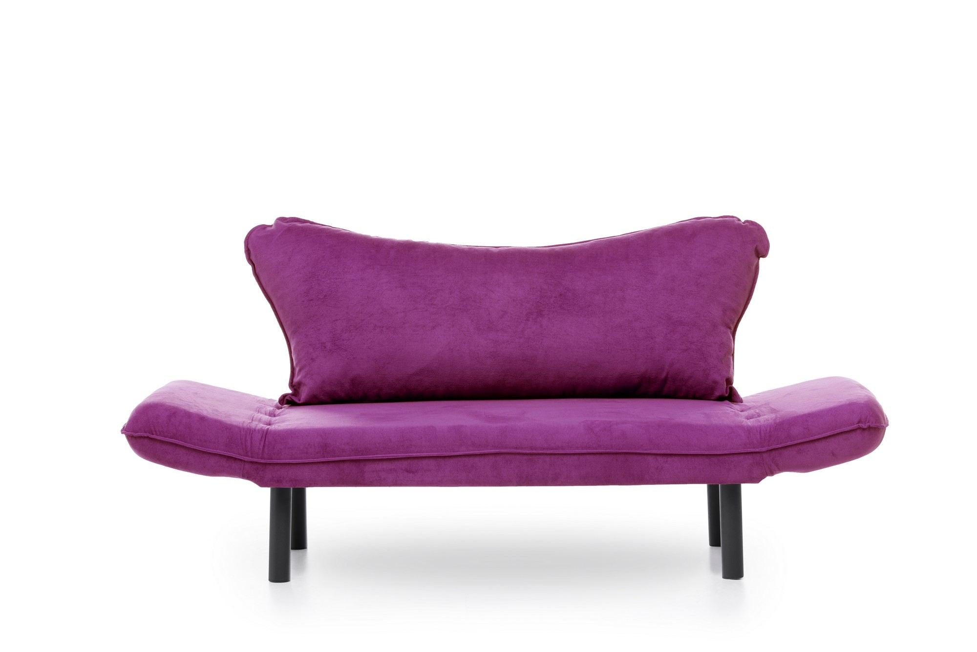 Sofá-cama moderno de 2 lugares, roxo, 150 cm | Estrutura 100% metálica, tecido fácil de limpar, braços multiposições, capacidade de 200 kg | Elegante e funcional para casa e hotel