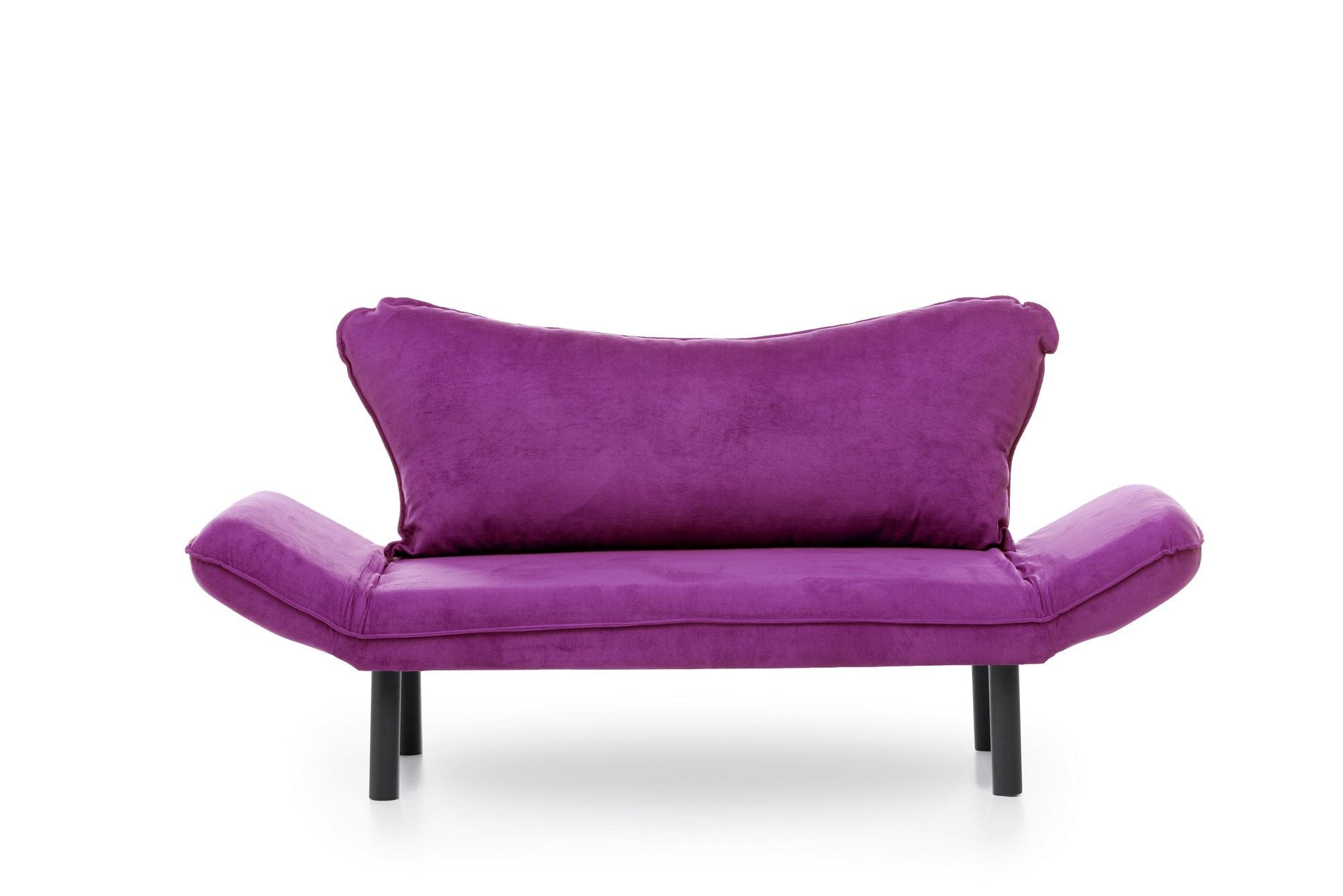 Sofá-cama moderno de 2 lugares, roxo, 150 cm | Estrutura 100% metálica, tecido fácil de limpar, braços multiposições, capacidade de 200 kg | Elegante e funcional para casa e hotel