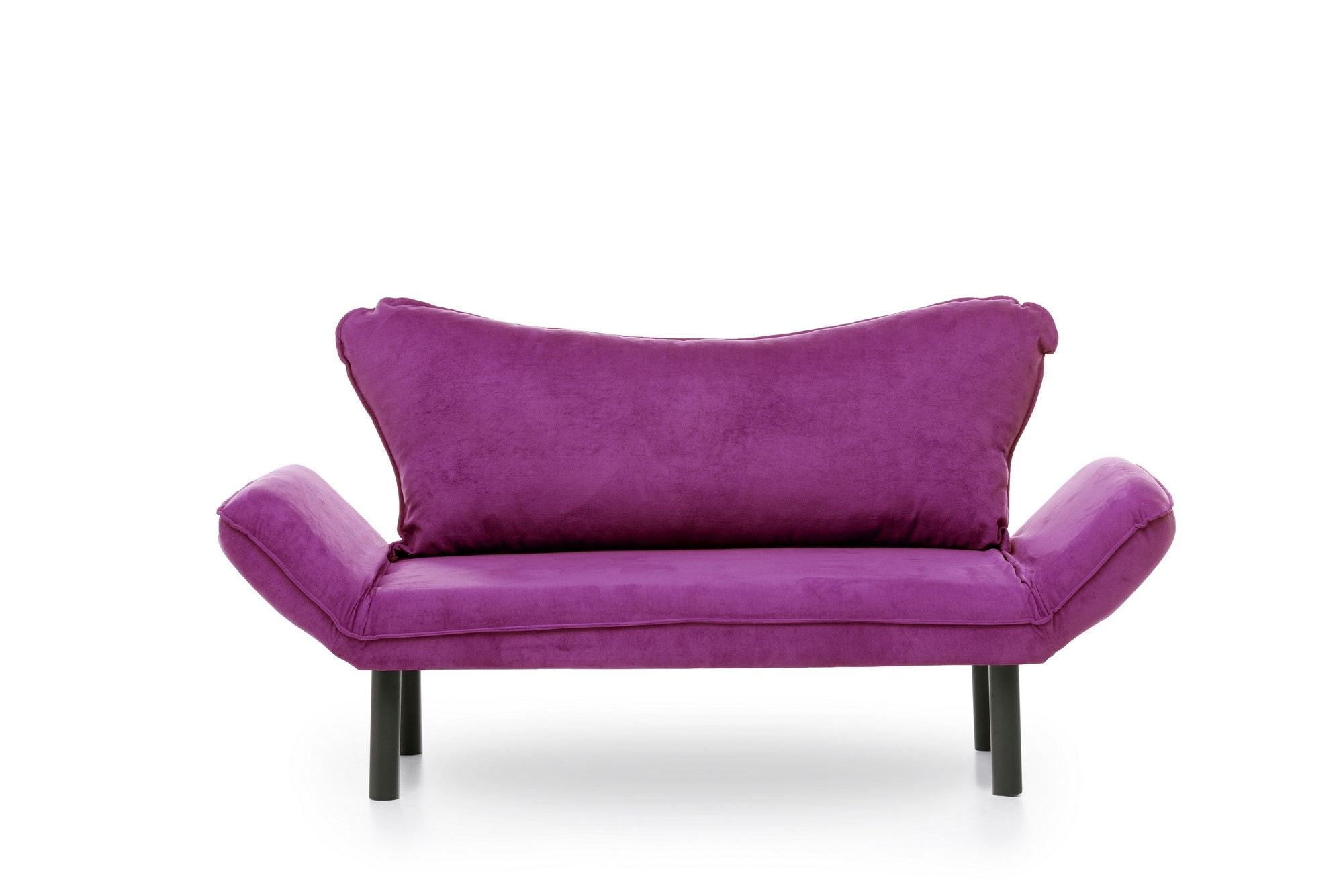 Sofá-cama moderno de 2 lugares, roxo, 150 cm | Estrutura 100% metálica, tecido fácil de limpar, braços multiposições, capacidade de 200 kg | Elegante e funcional para casa e hotel