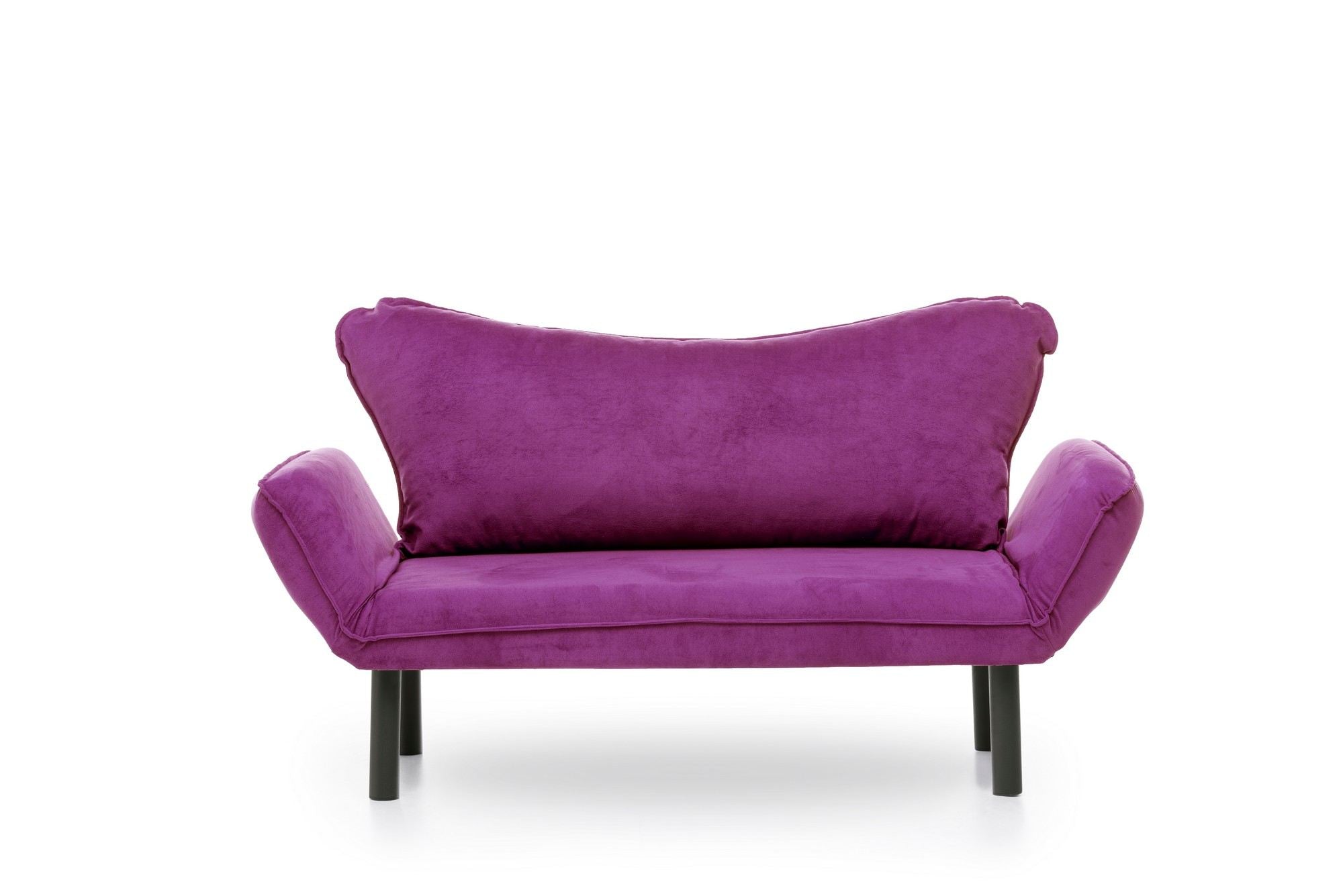 Sofá-cama moderno de 2 lugares, roxo, 150 cm | Estrutura 100% metálica, tecido fácil de limpar, braços multiposições, capacidade de 200 kg | Elegante e funcional para casa e hotel