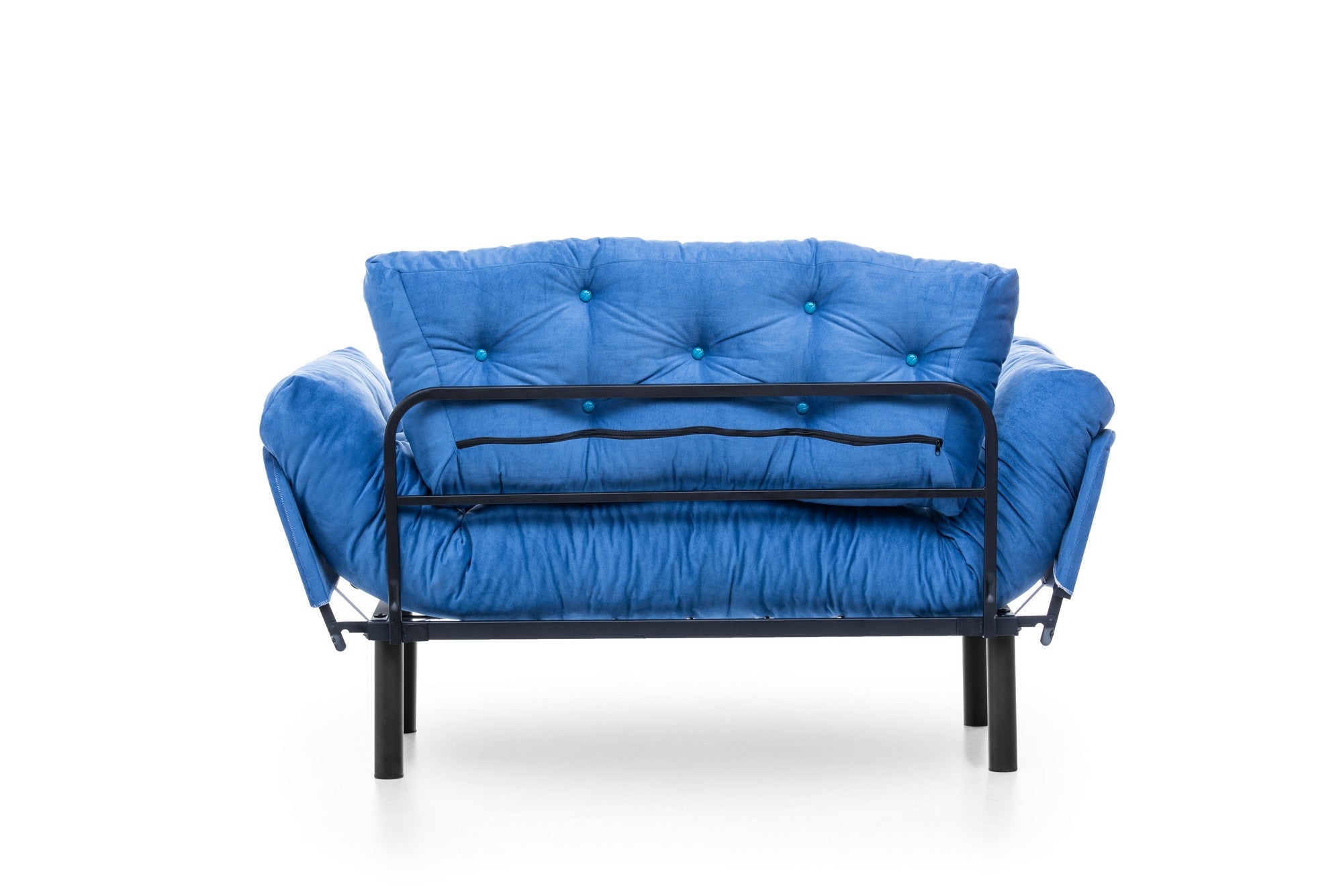 Sofá-cama moderno de 2 lugares, tecido de poliéster azul, 155 cm | Estrutura 100% metálica, braços ajustáveis em 5 níveis, capacidade de 200 kg | Elegante e funcional para qualquer espaço
