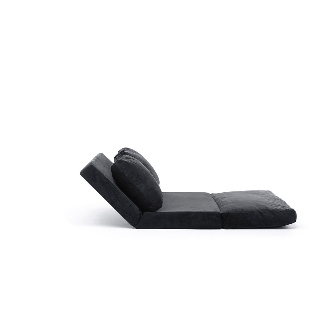 Sofá-cama versátil de 2 lugares, preto | Estrutura 100% metálica, tecido 100% poliéster | Encosto ajustável, fácil conversão, peso máximo de 200 kg | Design escandinavo moderno