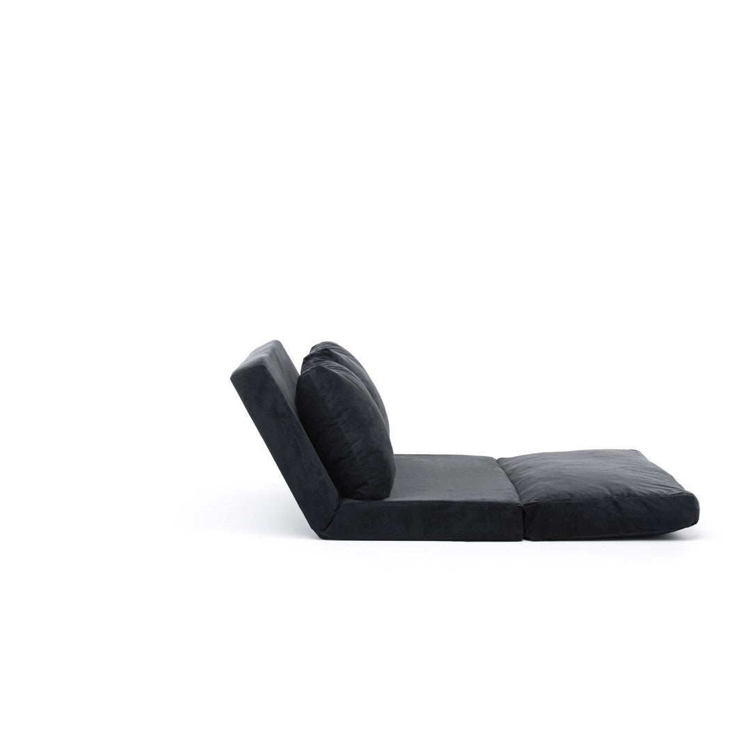 Sofá-cama versátil de 2 lugares, preto | Estrutura 100% metálica, tecido 100% poliéster | Encosto ajustável, fácil conversão, peso máximo de 200 kg | Design escandinavo moderno