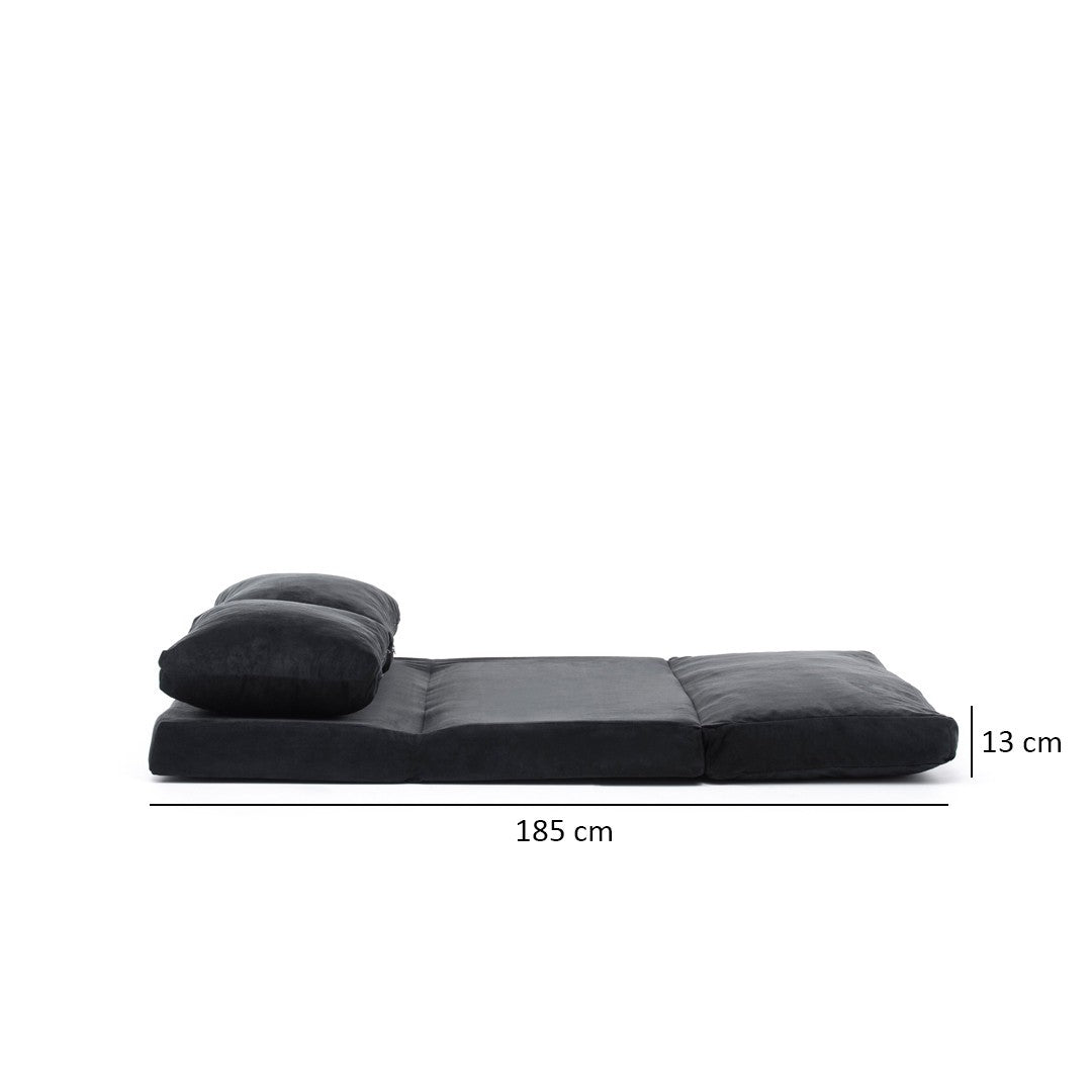 Sofá-cama versátil de 2 lugares, preto | Estrutura 100% metálica, tecido 100% poliéster | Encosto ajustável, fácil conversão, peso máximo de 200 kg | Design escandinavo moderno