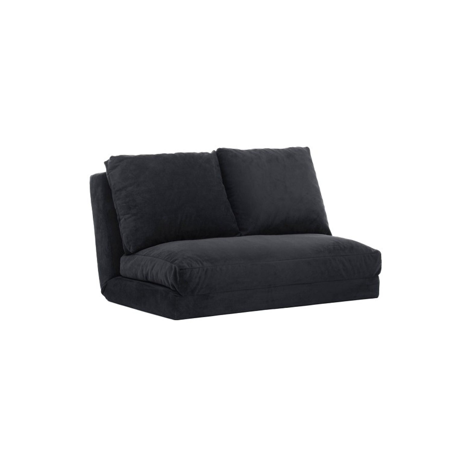 Sofá-cama versátil de 2 lugares, preto | Estrutura 100% metálica, tecido 100% poliéster | Encosto ajustável, fácil conversão, peso máximo de 200 kg | Design escandinavo moderno