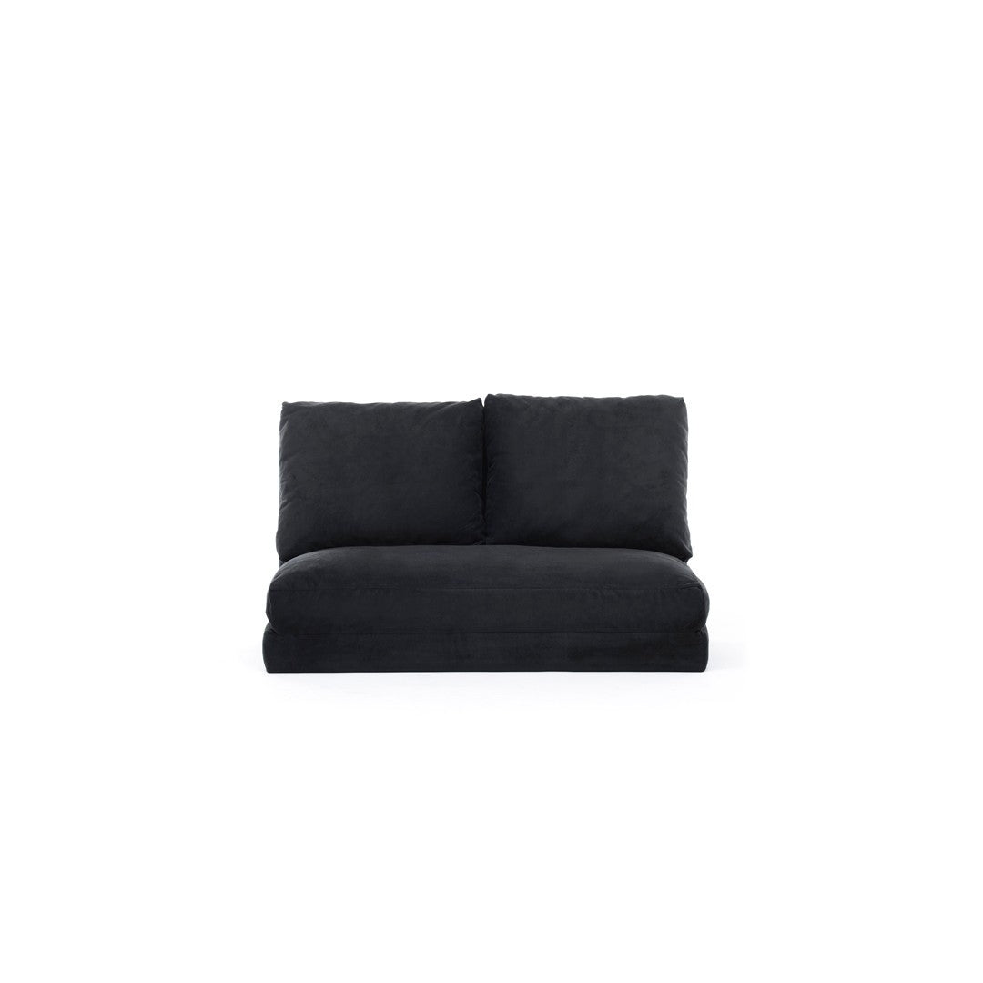 Sofá-cama versátil de 2 lugares, preto | Estrutura 100% metálica, tecido 100% poliéster | Encosto ajustável, fácil conversão, peso máximo de 200 kg | Design escandinavo moderno