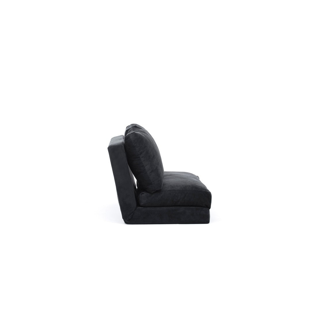 Sofá-cama versátil de 2 lugares, preto | Estrutura 100% metálica, tecido 100% poliéster | Encosto ajustável, fácil conversão, peso máximo de 200 kg | Design escandinavo moderno