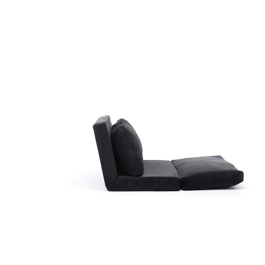 Sofá-cama versátil de 2 lugares, preto | Estrutura 100% metálica, tecido 100% poliéster | Encosto ajustável, fácil conversão, peso máximo de 200 kg | Design escandinavo moderno