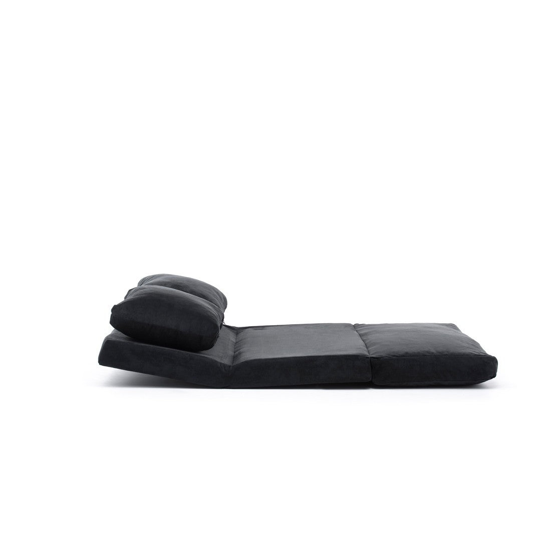 Sofá-cama versátil de 2 lugares, preto | Estrutura 100% metálica, tecido 100% poliéster | Encosto ajustável, fácil conversão, peso máximo de 200 kg | Design escandinavo moderno