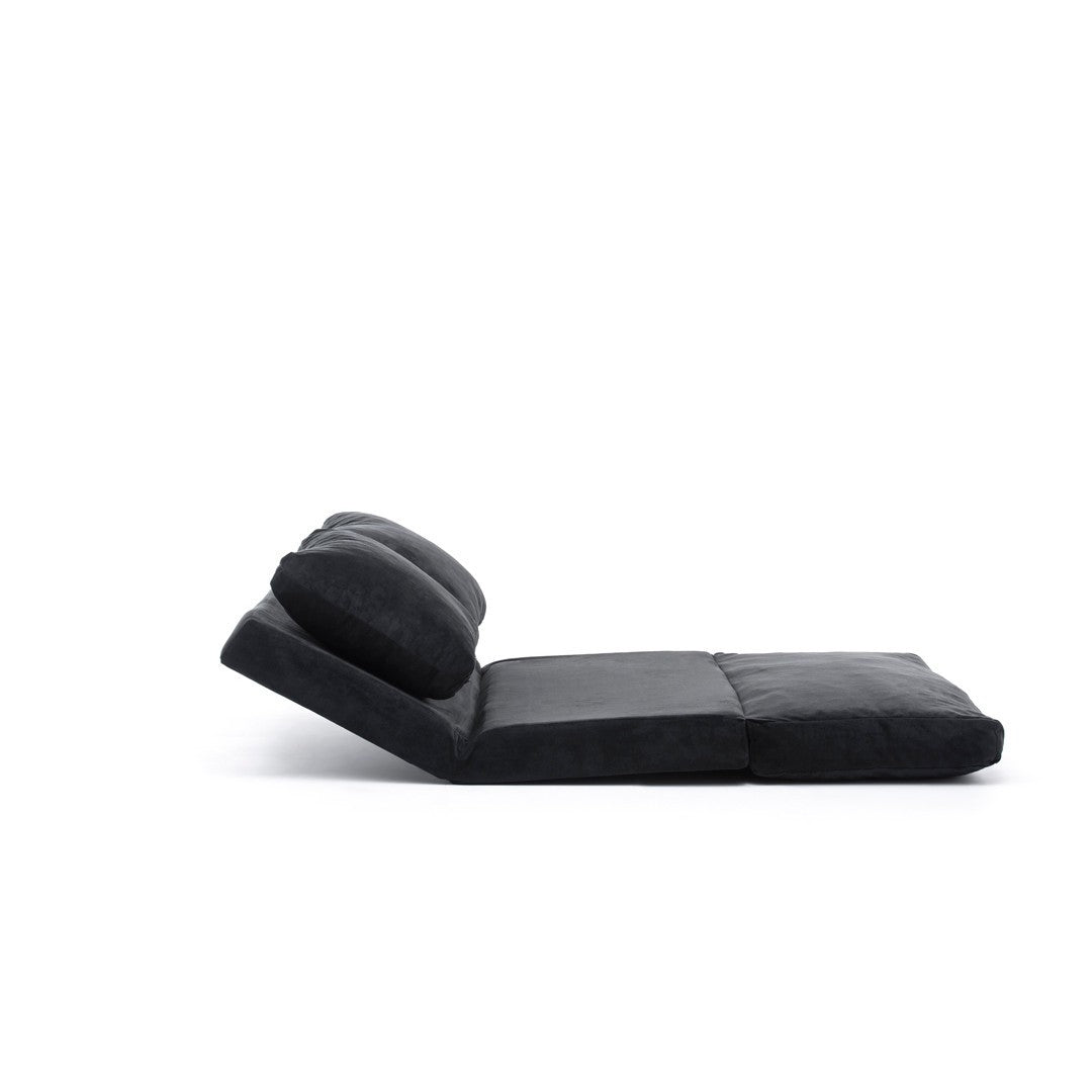 Sofá-cama versátil de 2 lugares, preto | Estrutura 100% metálica, tecido 100% poliéster | Encosto ajustável, fácil conversão, peso máximo de 200 kg | Design escandinavo moderno