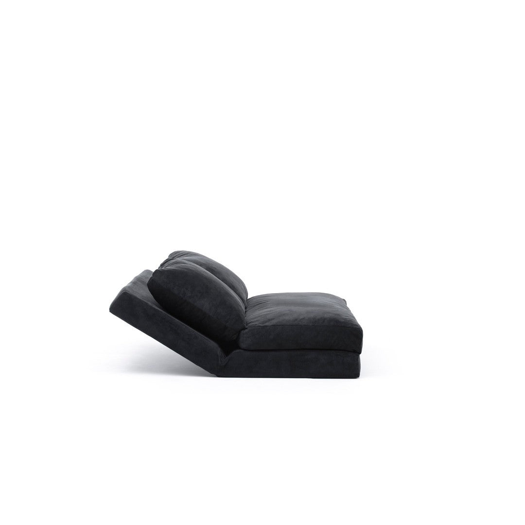 Sofá-cama versátil de 2 lugares, preto | Estrutura 100% metálica, tecido 100% poliéster | Encosto ajustável, fácil conversão, peso máximo de 200 kg | Design escandinavo moderno