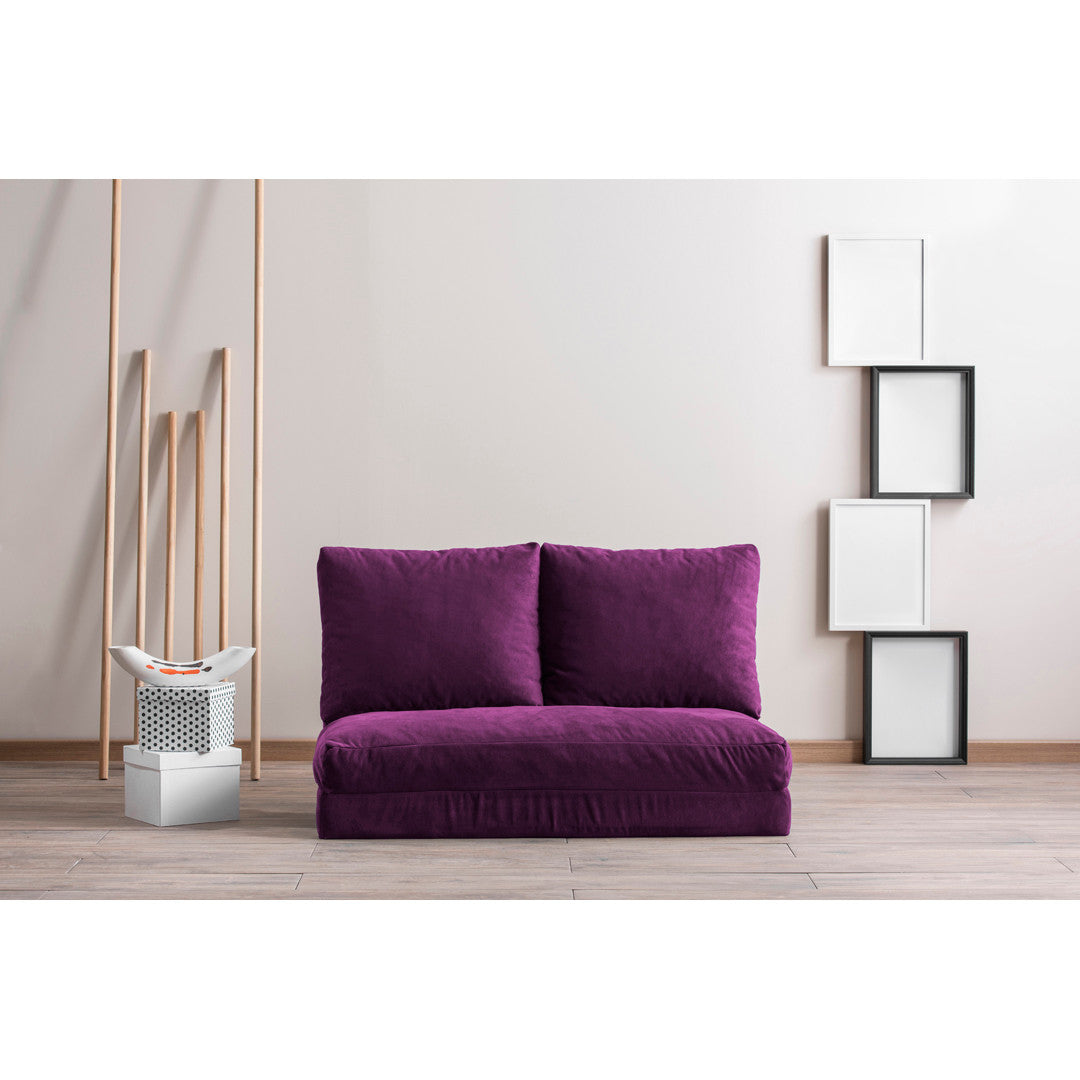 Sofá-cama versátil de 2 lugares, roxo | Estrutura 100% metálica, encosto ajustável em 5 níveis | Fácil conversão de cadeira em cama, design escandinavo moderno