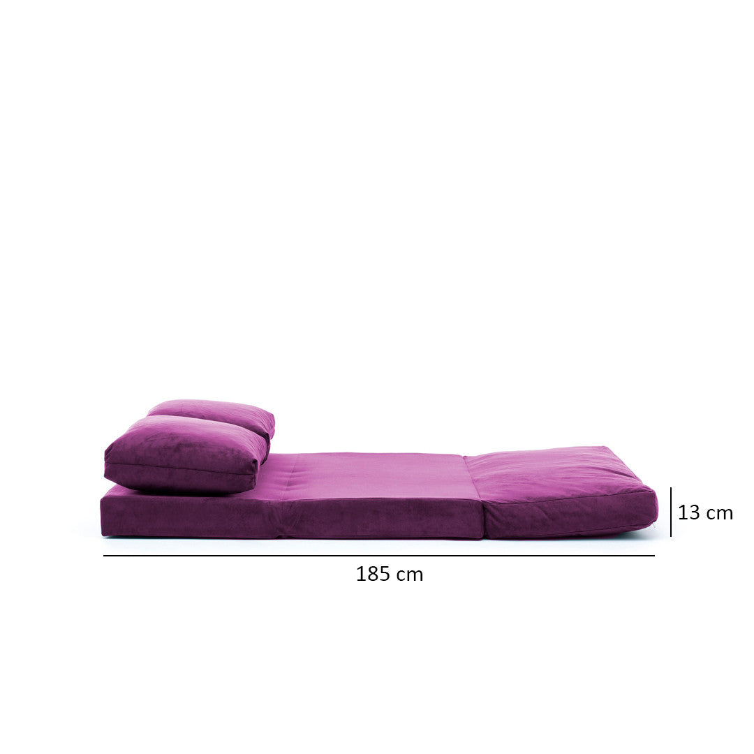 Sofá-cama versátil de 2 lugares, roxo | Estrutura 100% metálica, encosto ajustável em 5 níveis | Fácil conversão de cadeira em cama, design escandinavo moderno
