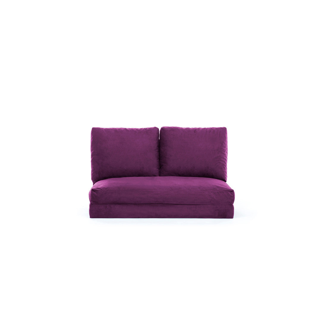 Sofá-cama versátil de 2 lugares, roxo | Estrutura 100% metálica, encosto ajustável em 5 níveis | Fácil conversão de cadeira em cama, design escandinavo moderno