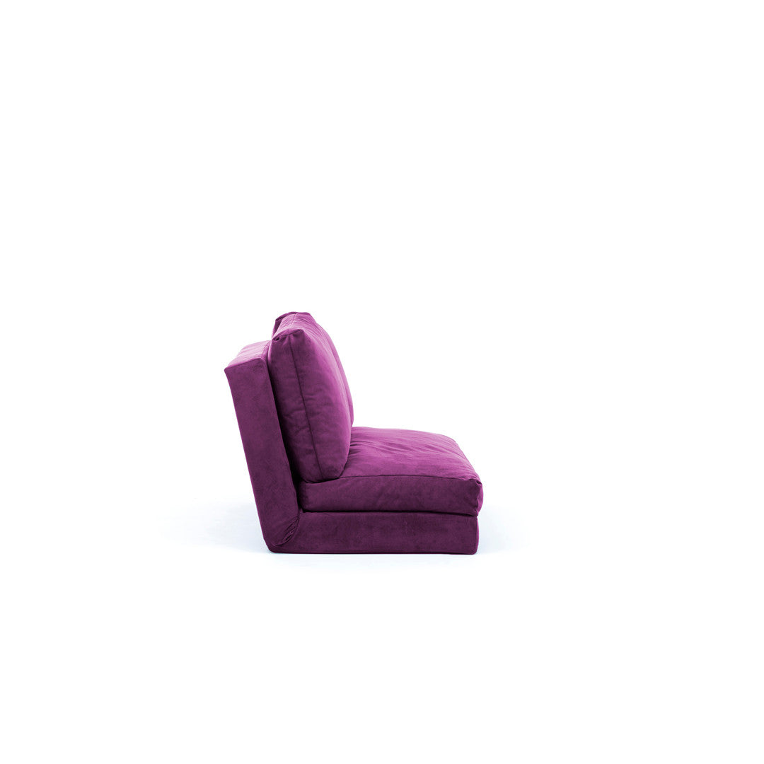 Sofá-cama versátil de 2 lugares, roxo | Estrutura 100% metálica, encosto ajustável em 5 níveis | Fácil conversão de cadeira em cama, design escandinavo moderno