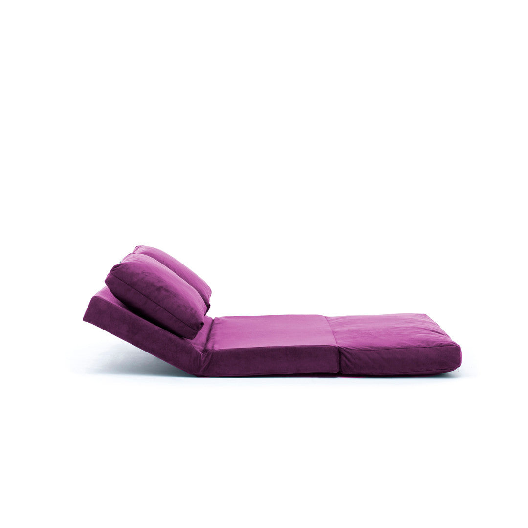 Sofá-cama versátil de 2 lugares, roxo | Estrutura 100% metálica, encosto ajustável em 5 níveis | Fácil conversão de cadeira em cama, design escandinavo moderno