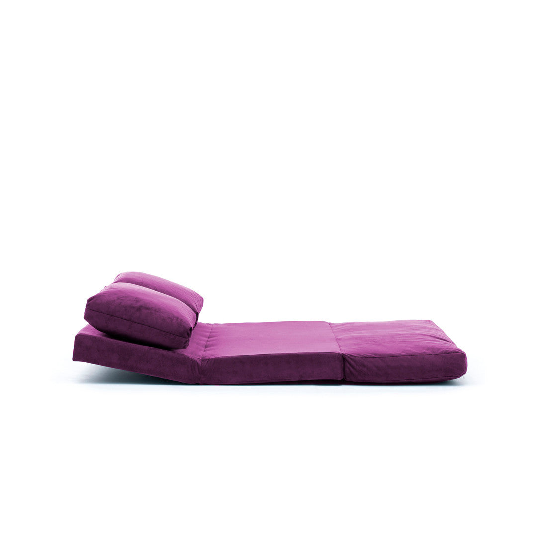 Sofá-cama versátil de 2 lugares, roxo | Estrutura 100% metálica, encosto ajustável em 5 níveis | Fácil conversão de cadeira em cama, design escandinavo moderno