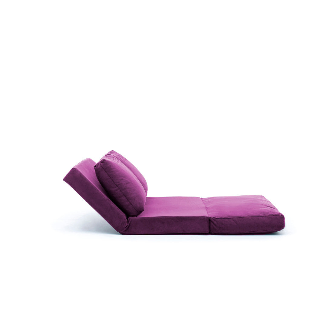 Sofá-cama versátil de 2 lugares, roxo | Estrutura 100% metálica, encosto ajustável em 5 níveis | Fácil conversão de cadeira em cama, design escandinavo moderno