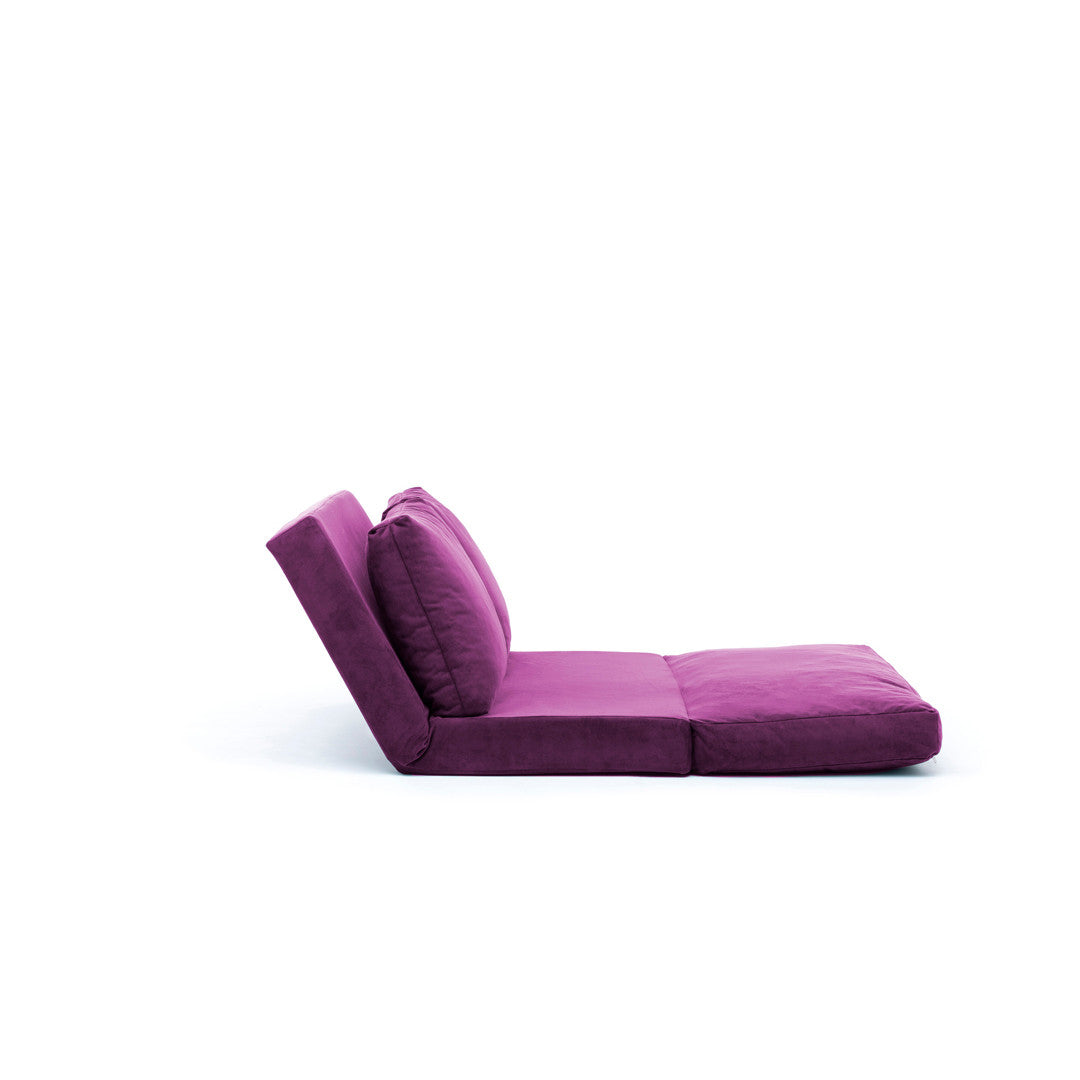 Sofá-cama versátil de 2 lugares, roxo | Estrutura 100% metálica, encosto ajustável em 5 níveis | Fácil conversão de cadeira em cama, design escandinavo moderno