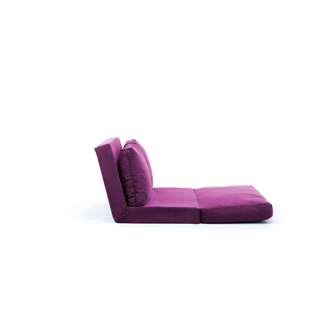Sofá-cama versátil de 2 lugares, roxo | Estrutura 100% metálica, encosto ajustável em 5 níveis | Fácil conversão de cadeira em cama, design escandinavo moderno