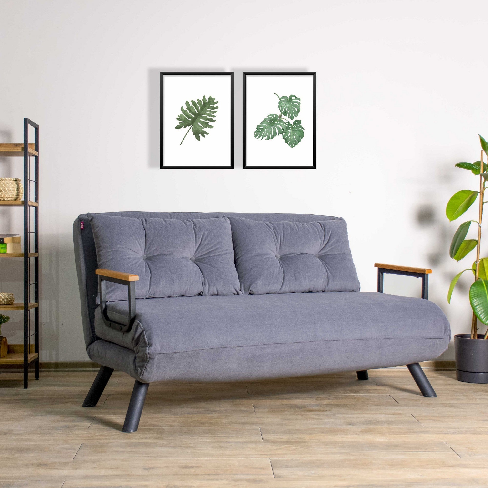 Sofá-cama moderno de 2 lugares, cinza, estrutura 100% metálica, encosto ajustável em 14 níveis, fácil conversão, capacidade para 200 kg | Elegante e funcional para casa e escritório