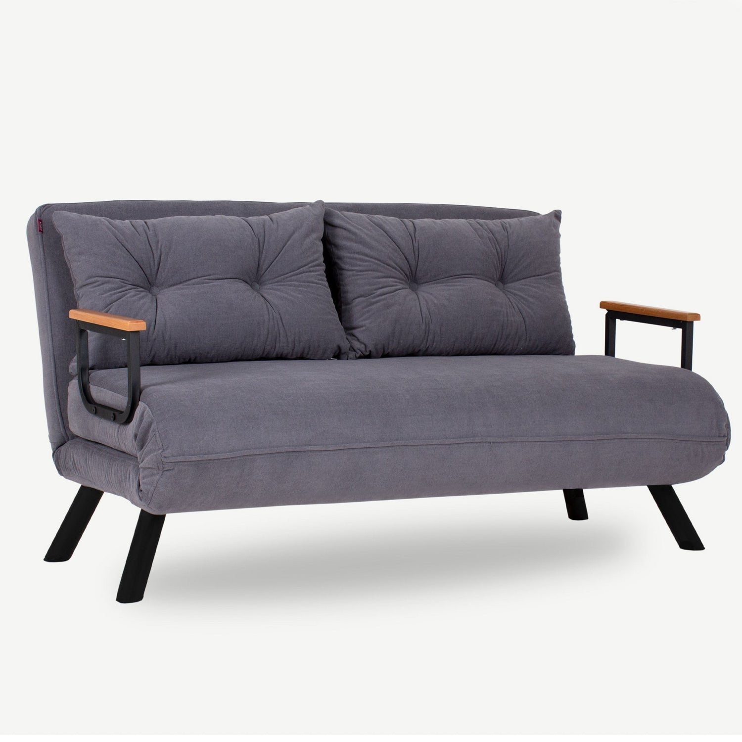 Sofá-cama moderno de 2 lugares, cinza, estrutura 100% metálica, encosto ajustável em 14 níveis, fácil conversão, capacidade para 200 kg | Elegante e funcional para casa e escritório