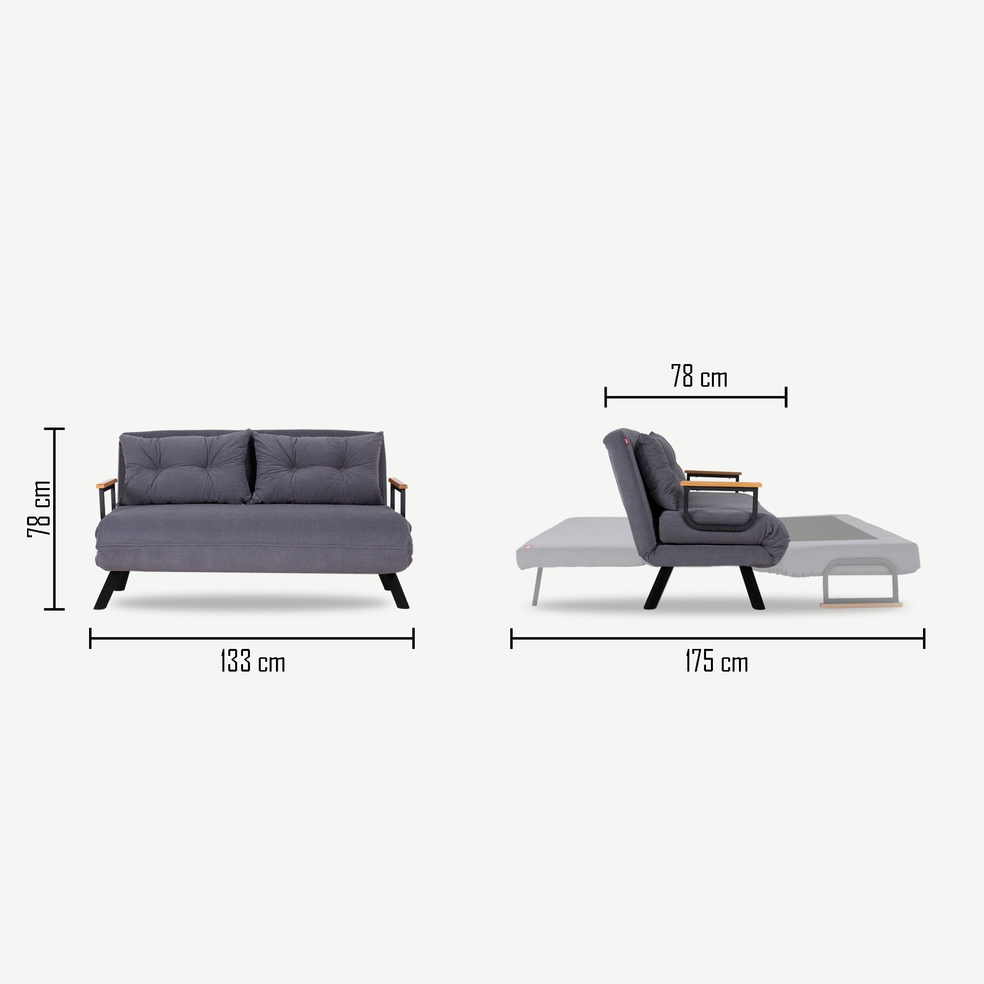 Sofá-cama moderno de 2 lugares, cinza, estrutura 100% metálica, encosto ajustável em 14 níveis, fácil conversão, capacidade para 200 kg | Elegante e funcional para casa e escritório