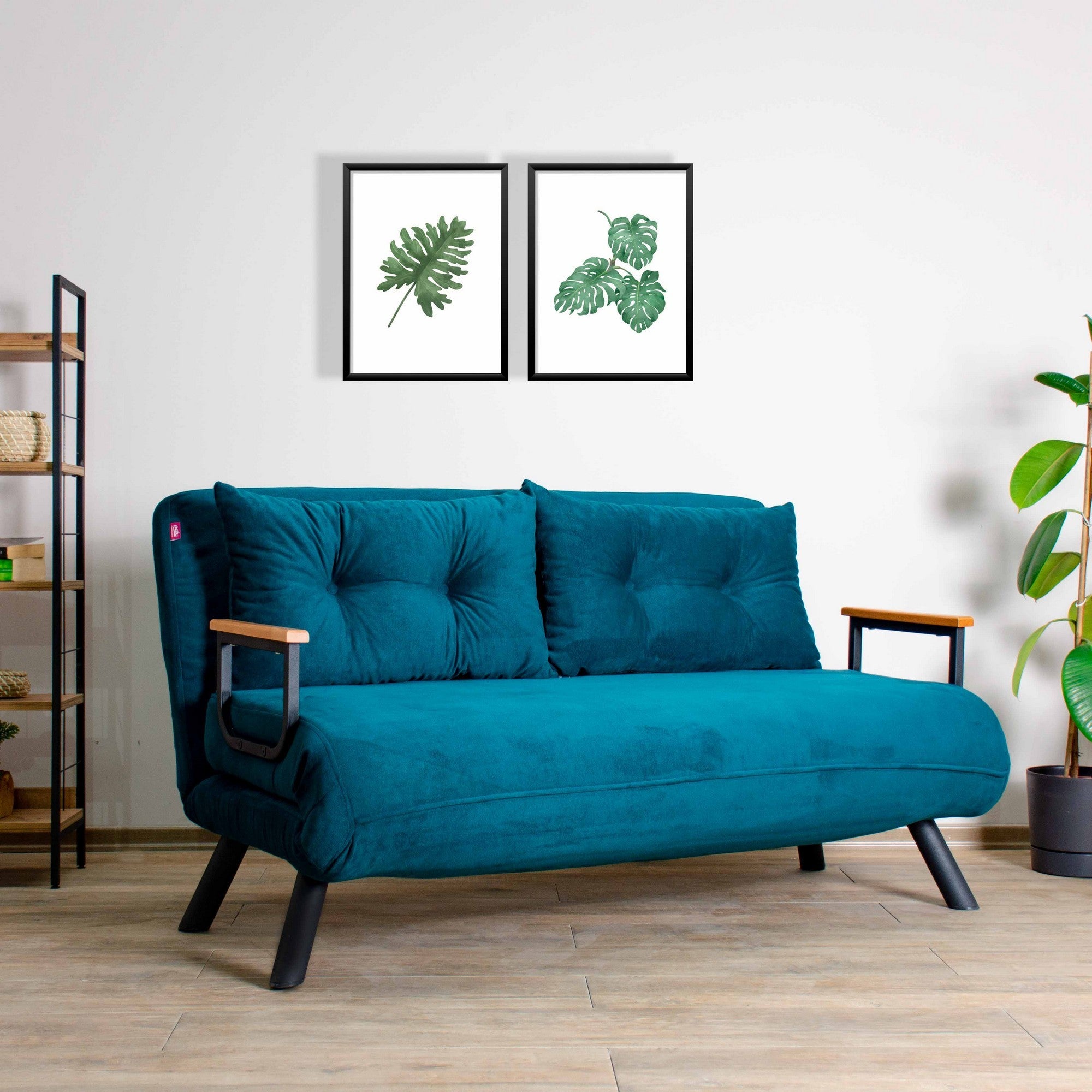 Sofá-cama verde-petróleo de 2 lugares, estrutura 100% metálica, encosto ajustável em 14 níveis, fácil conversão, design moderno, peso máximo de 200 kg, perfeito para casa e hotel