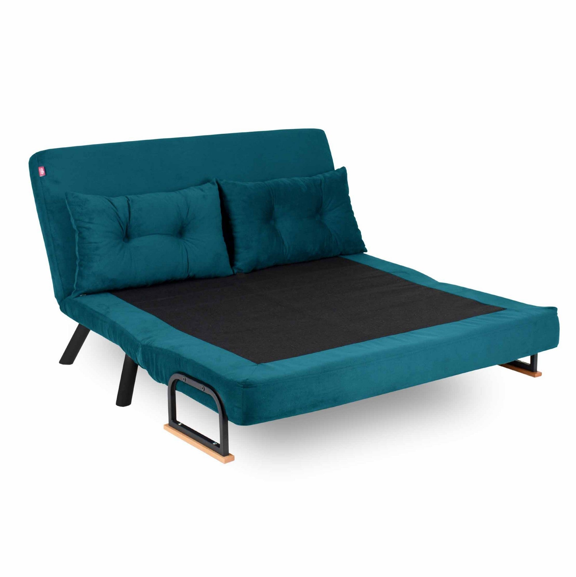 Sofá-cama verde-petróleo de 2 lugares, estrutura 100% metálica, encosto ajustável em 14 níveis, fácil conversão, design moderno, peso máximo de 200 kg, perfeito para casa e hotel