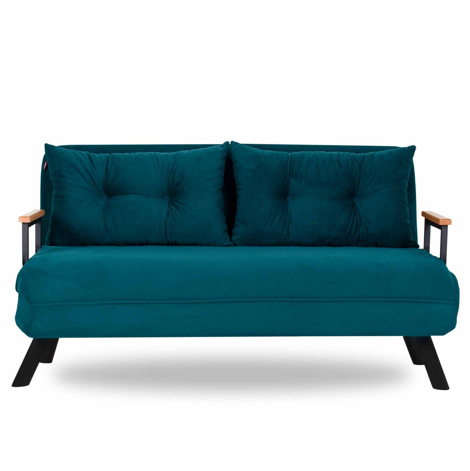 Sofá-cama verde-petróleo de 2 lugares, estrutura 100% metálica, encosto ajustável em 14 níveis, fácil conversão, design moderno, peso máximo de 200 kg, perfeito para casa e hotel