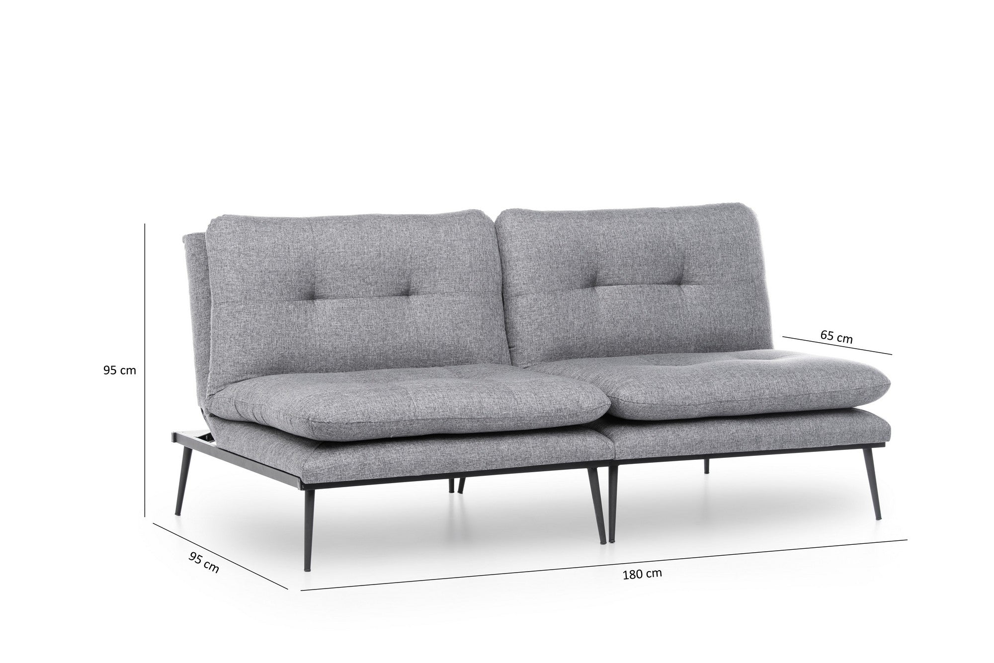 Sofá-cama moderno de 3 lugares, tecido de poliéster cinza, 180 cm | Estrutura 100% metálica, encosto ajustável em 4 níveis, capacidade de 300 kg | Design elegante e funcional