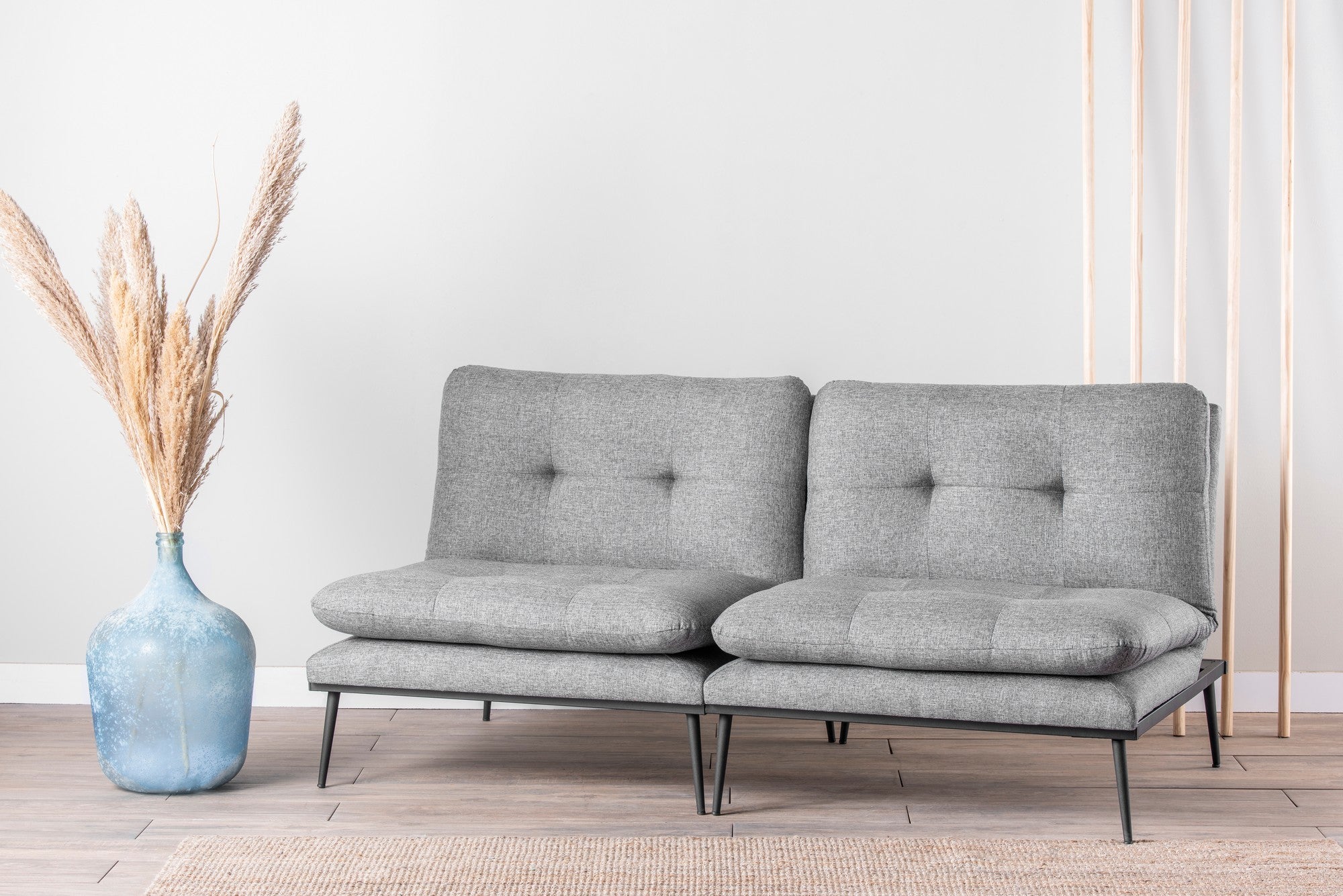 Sofá-cama moderno de 3 lugares, tecido de poliéster cinza, 180 cm | Estrutura 100% metálica, encosto ajustável em 4 níveis, capacidade de 300 kg | Design elegante e funcional