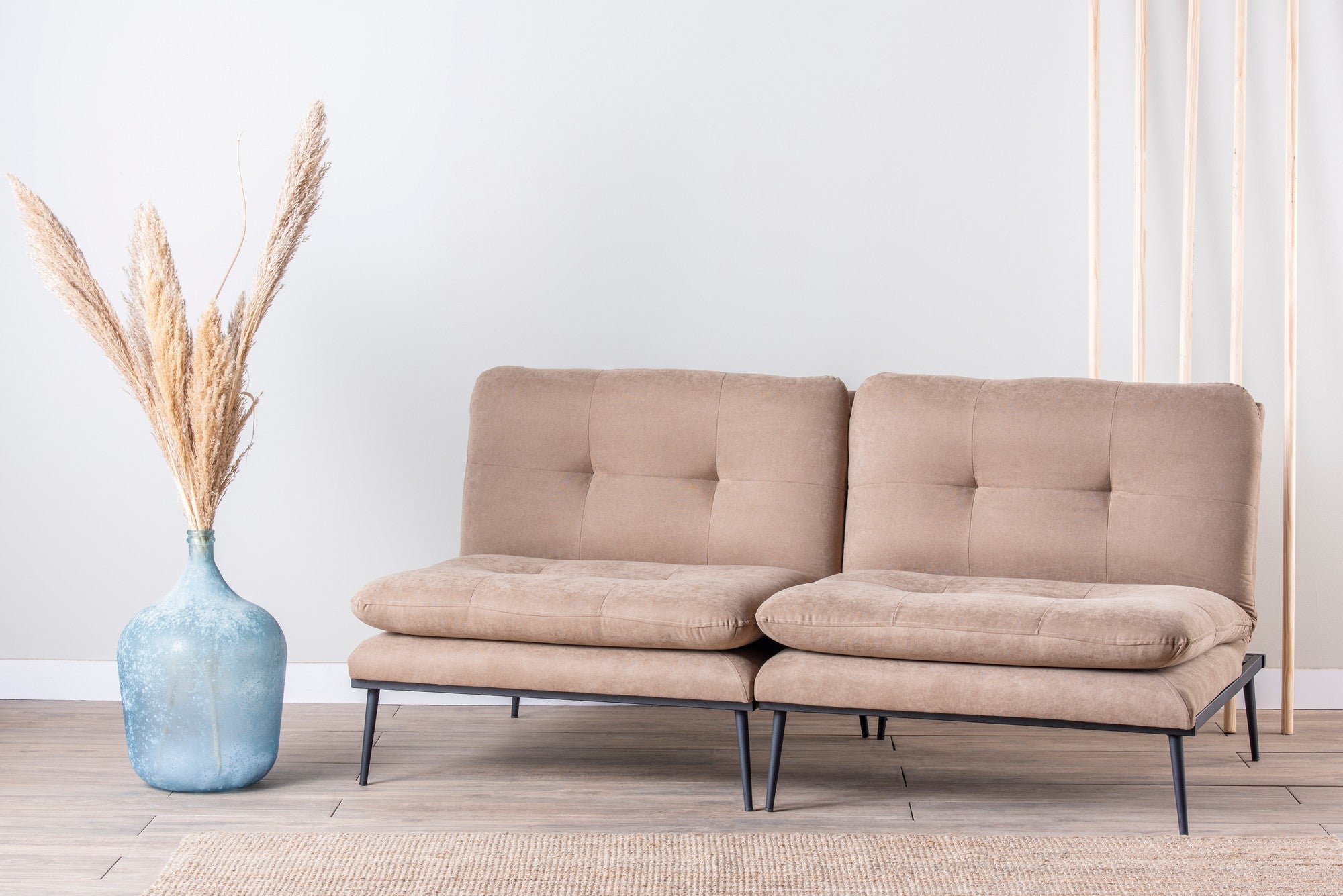 Sofá-cama moderno de 3 lugares, cor vison, 180 cm | Estrutura 100% metálica, encosto ajustável, capacidade para 300 kg | Elegante e funcional para residências e hotéis