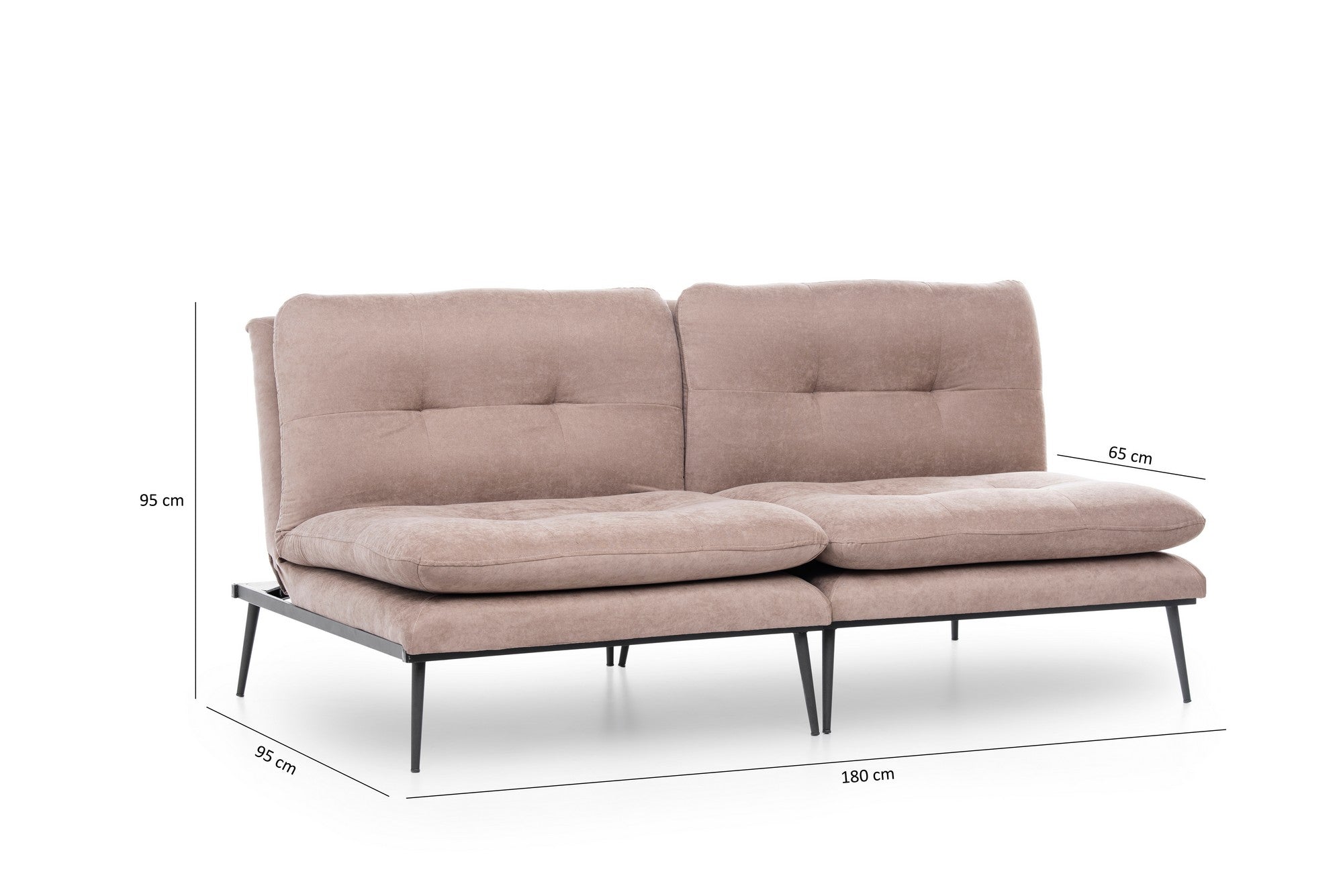 Sofá-cama moderno de 3 lugares, cor vison, 180 cm | Estrutura 100% metálica, encosto ajustável, capacidade para 300 kg | Elegante e funcional para residências e hotéis