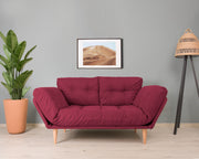 Sofá-cama moderno de 3 lugares, tecido de linho vermelho escuro, estrutura 100% metálica, braços ajustáveis, capacidade de 200 kg, perfeito para salas de estar elegantes e quartos de hóspedes