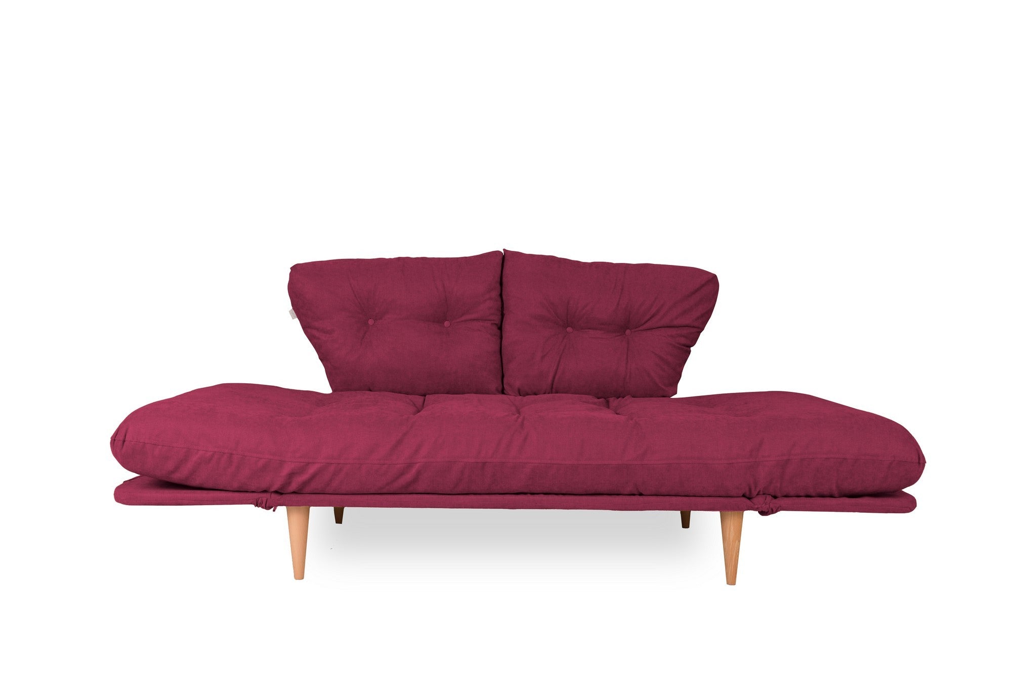 Sofá-cama moderno de 3 lugares, tecido de linho vermelho escuro, estrutura 100% metálica, braços ajustáveis, capacidade de 200 kg, perfeito para salas de estar elegantes e quartos de hóspedes