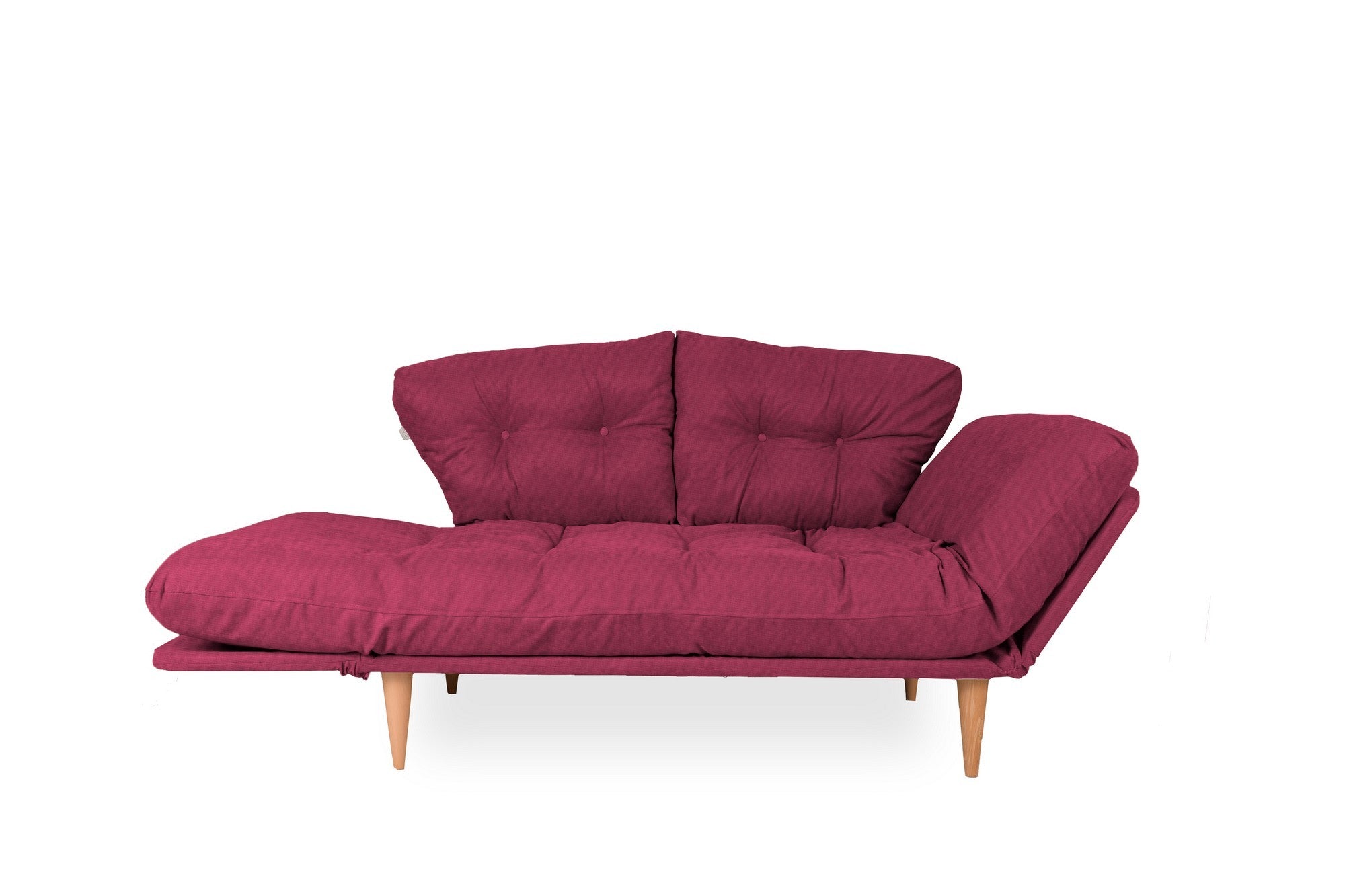 Sofá-cama moderno de 3 lugares, tecido de linho vermelho escuro, estrutura 100% metálica, braços ajustáveis, capacidade de 200 kg, perfeito para salas de estar elegantes e quartos de hóspedes