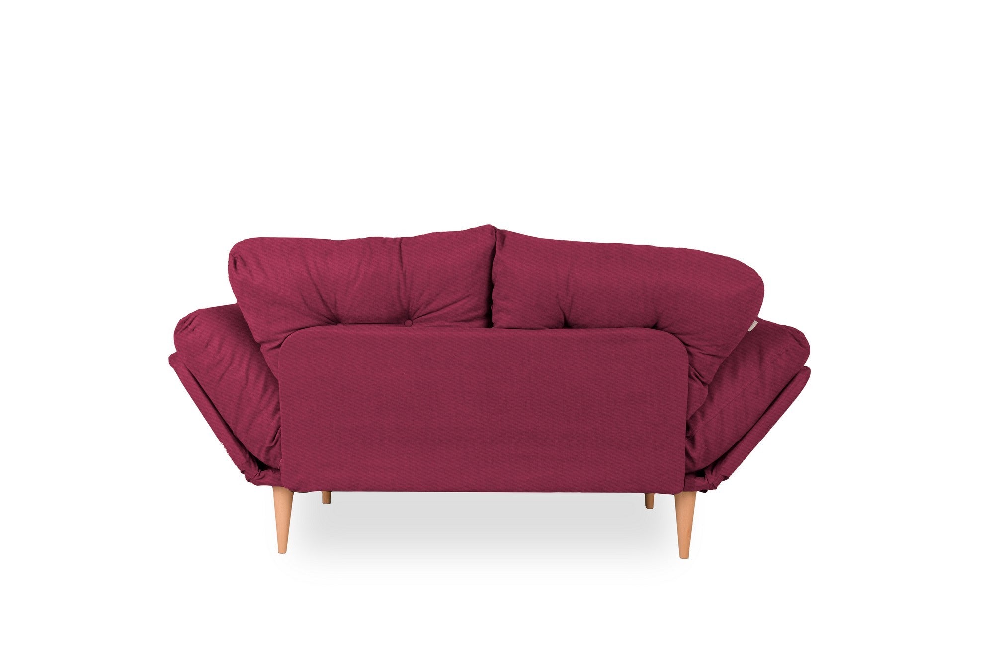 Sofá-cama moderno de 3 lugares, tecido de linho vermelho escuro, estrutura 100% metálica, braços ajustáveis, capacidade de 200 kg, perfeito para salas de estar elegantes e quartos de hóspedes