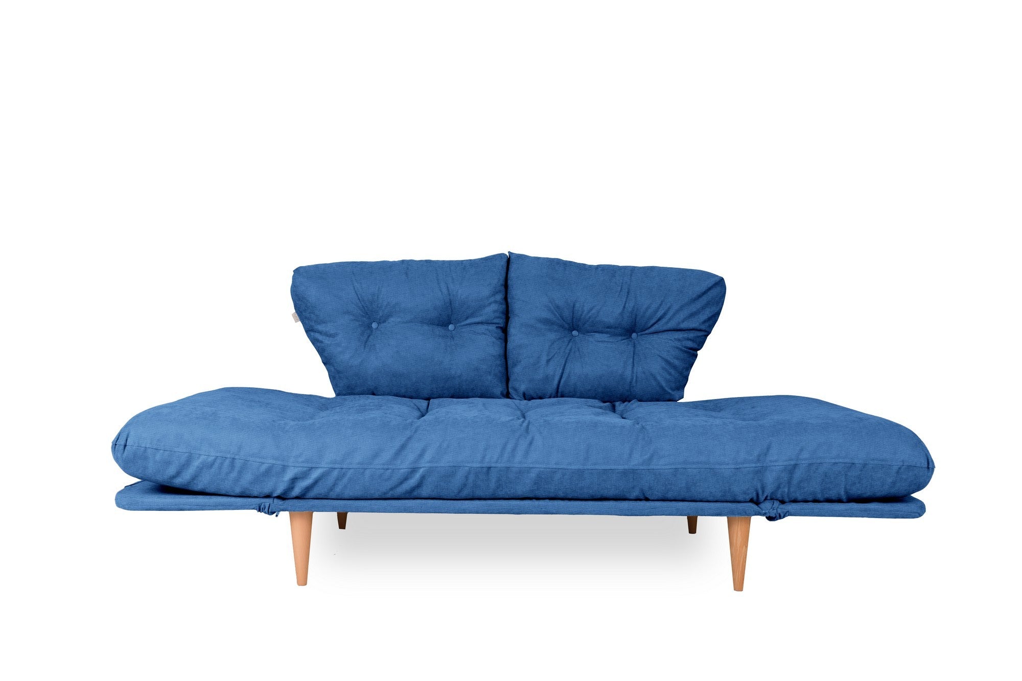Sofá-cama moderno de 3 lugares, azul Parliament, estrutura 100% metálica, tecido de linho, braços ajustáveis, capacidade de 200 kg, perfeito para espaços de estar elegantes
