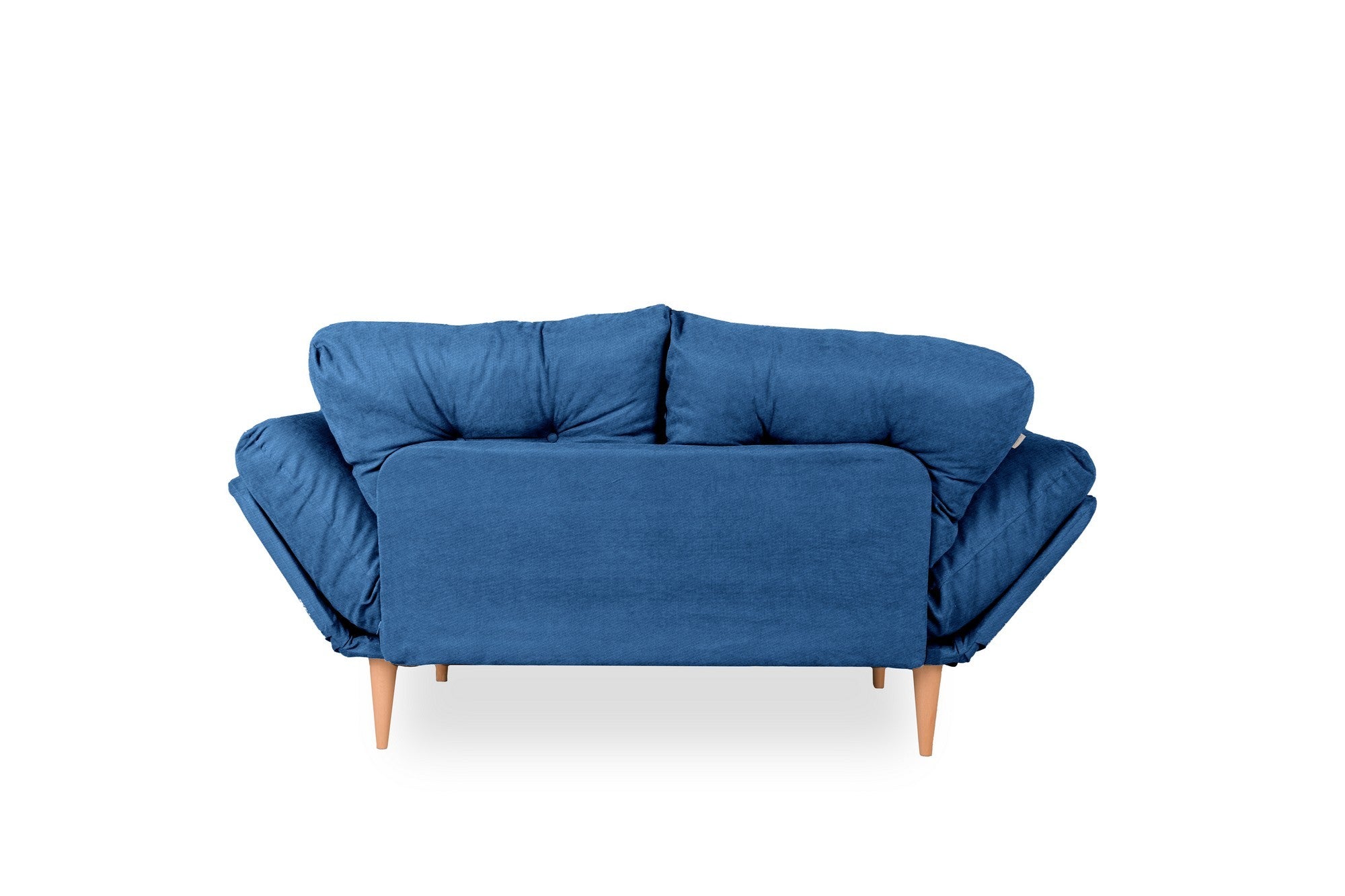 Sofá-cama moderno de 3 lugares, azul Parliament, estrutura 100% metálica, tecido de linho, braços ajustáveis, capacidade de 200 kg, perfeito para espaços de estar elegantes