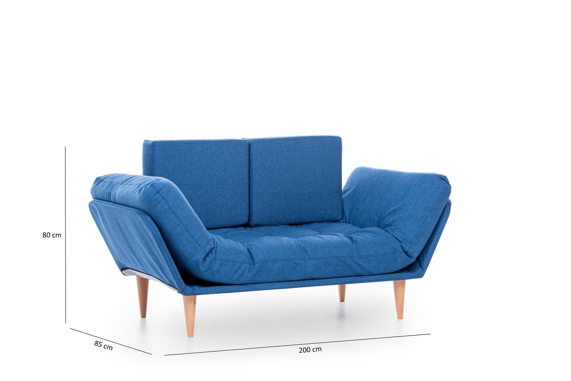 Sofá-cama moderno de 3 lugares, azul Parliament, estrutura 100% metálica, tecido de linho, braços ajustáveis, capacidade de 200 kg, perfeito para espaços de estar elegantes
