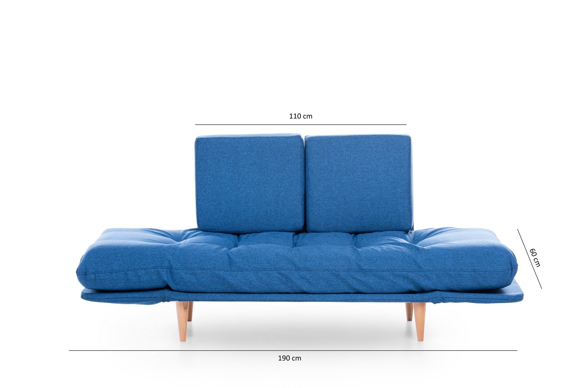 Sofá-cama moderno de 3 lugares, azul Parliament, estrutura 100% metálica, tecido de linho, braços ajustáveis, capacidade de 200 kg, perfeito para espaços de estar elegantes