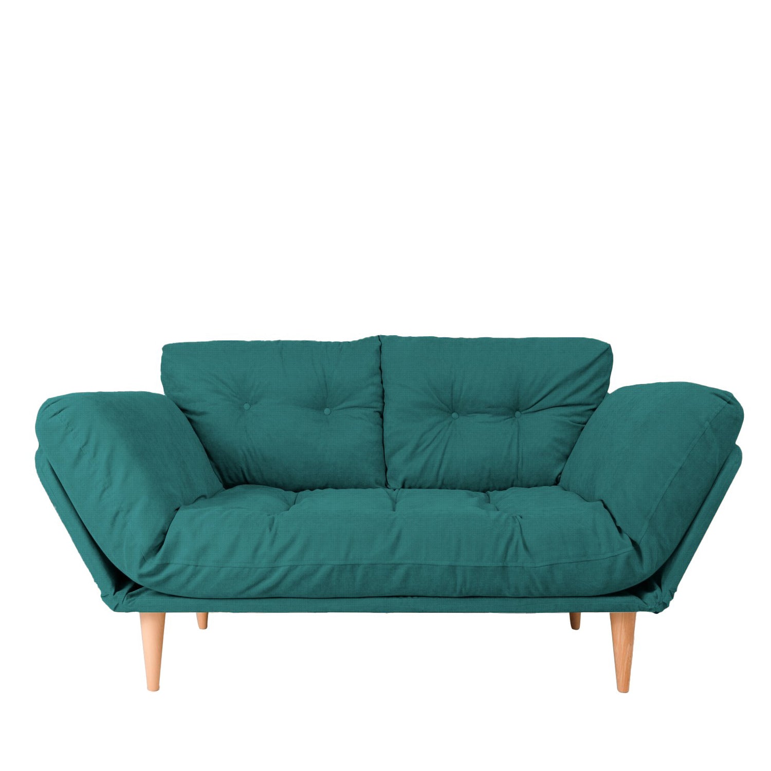 Sofá-cama moderno de 3 lugares, verde petróleo, estrutura 100% metálica, tecido de linho, braços ajustáveis, capacidade de 200 kg, perfeito para espaços de estar elegantes