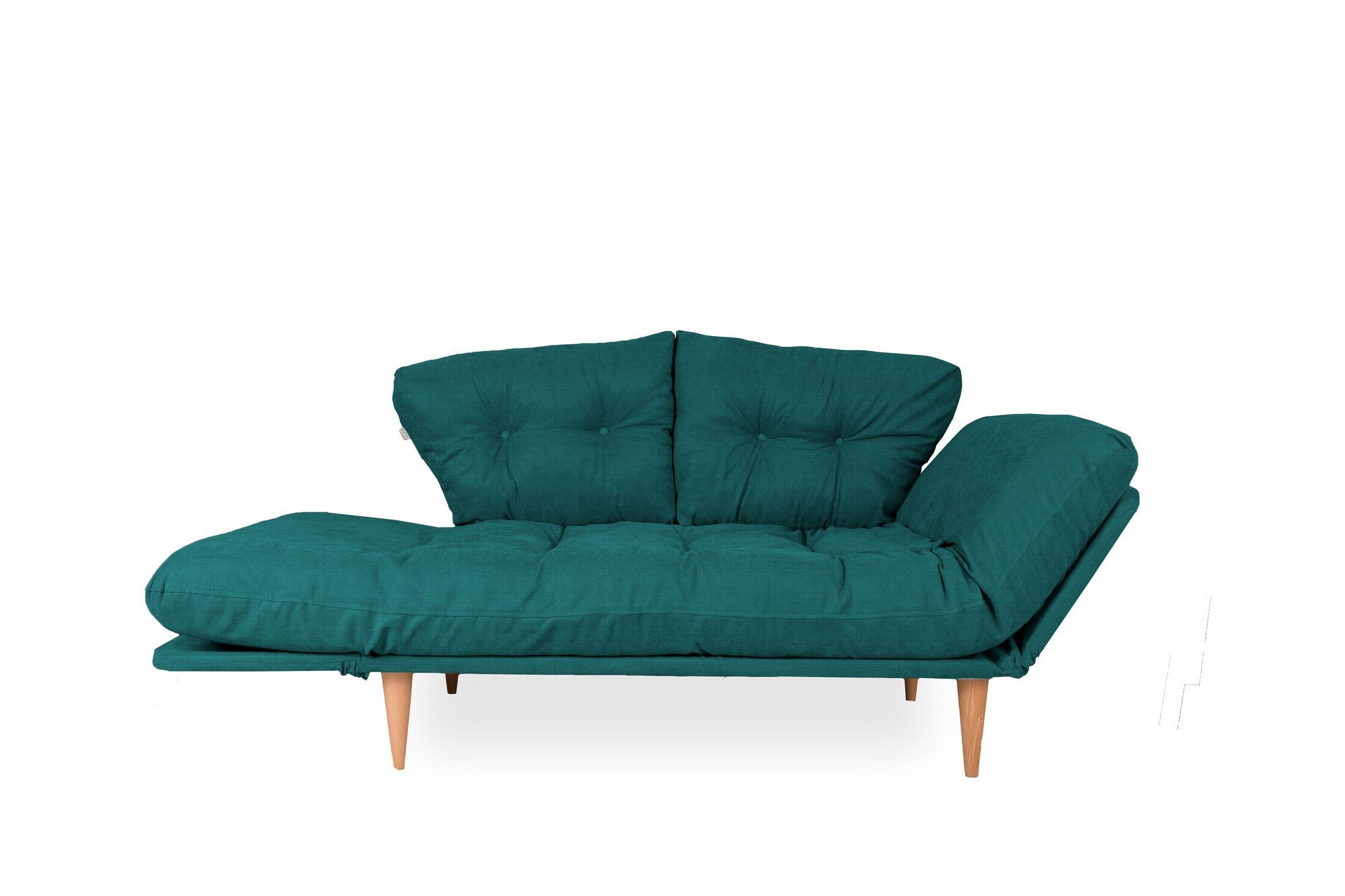 Sofá-cama moderno de 3 lugares, verde petróleo, estrutura 100% metálica, tecido de linho, braços ajustáveis, capacidade de 200 kg, perfeito para espaços de estar elegantes