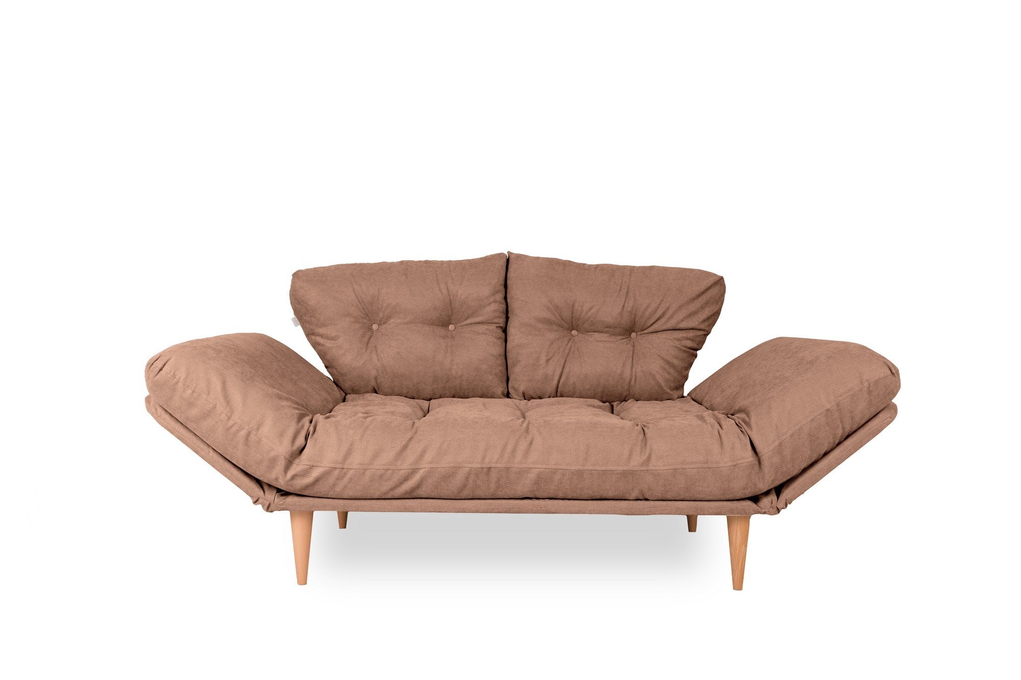 Sofá-cama moderno de 3 lugares, tecido de linho marrom claro, estrutura 100% metálica, braços ajustáveis, molas ensacadas e espuma, capacidade de 200 kg, perfeito para espaços de convivência elegantes