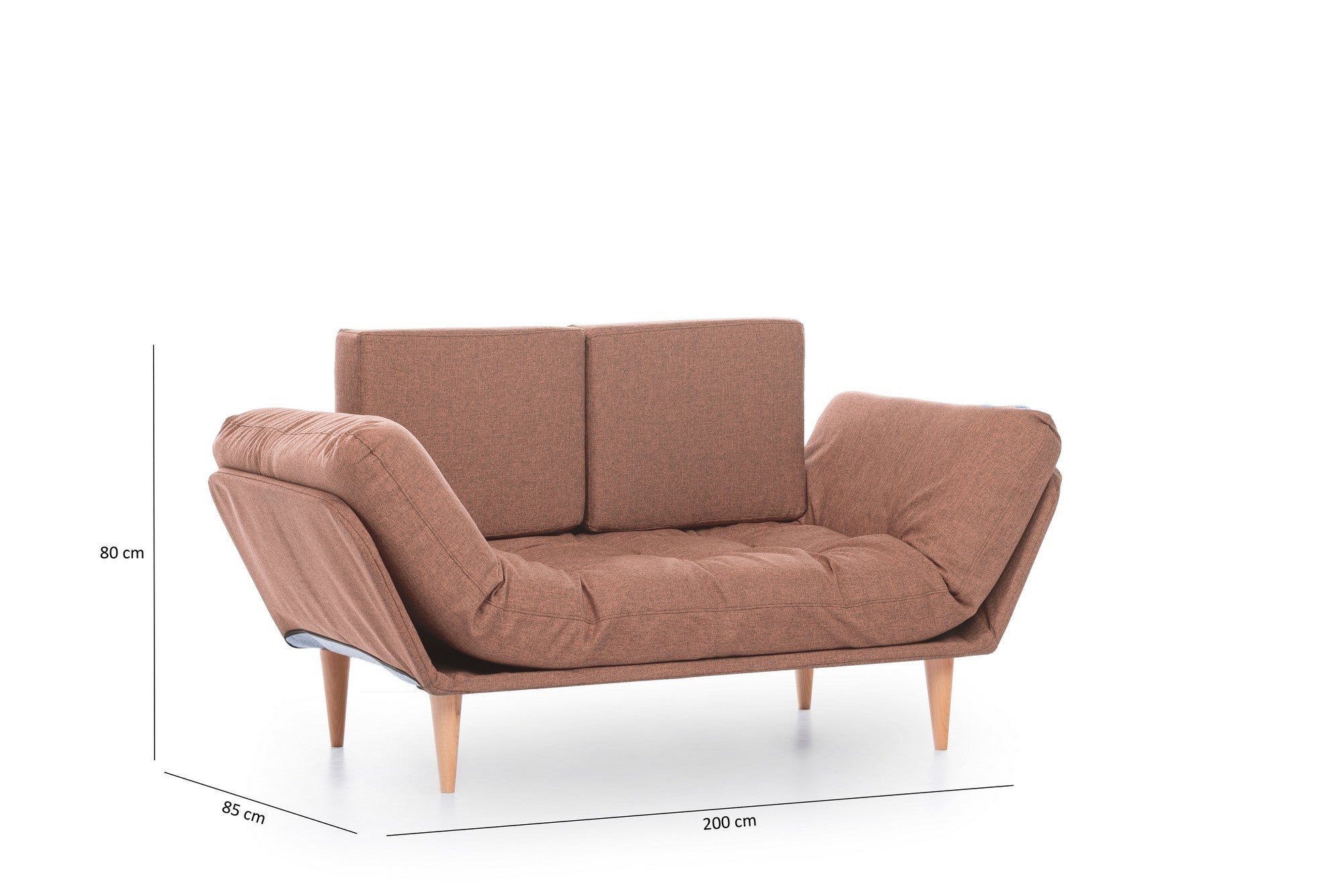 Sofá-cama moderno de 3 lugares, tecido de linho marrom claro, estrutura 100% metálica, braços ajustáveis, molas ensacadas e espuma, capacidade de 200 kg, perfeito para espaços de convivência elegantes
